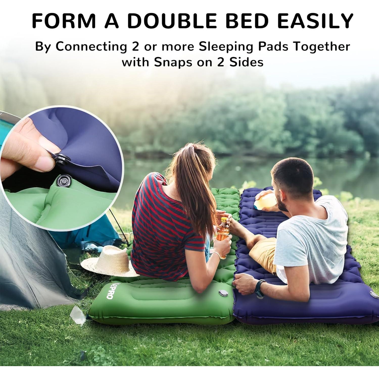 Camping Sleeping Pad Air Mattress - Inflatable Ultralight Ergonomic Design Compact Airpad Backpacking Hiking Outdoor Activities Green
