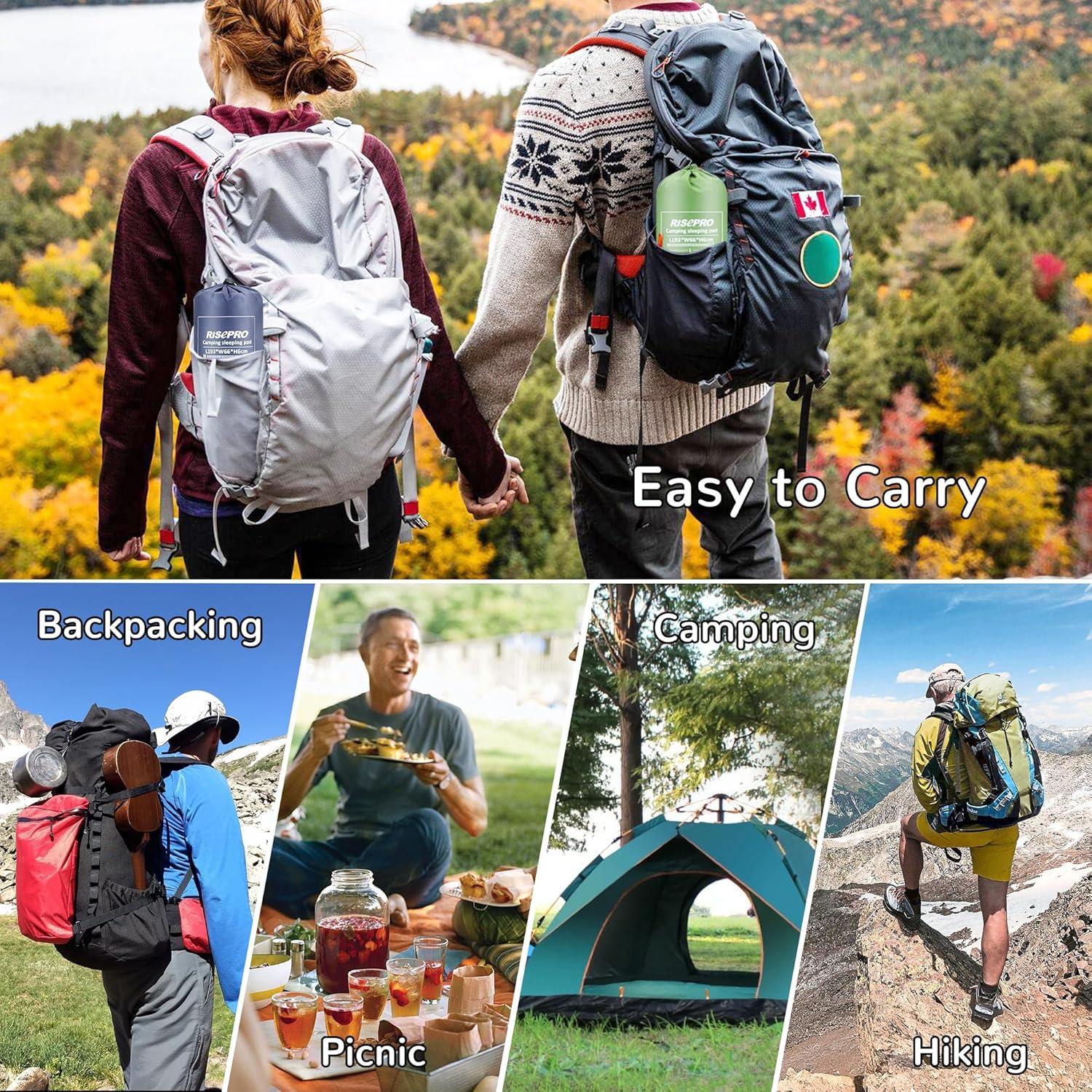 Camping Sleeping Pad Air Mattress - Inflatable Ultralight Ergonomic Design Compact Airpad Backpacking Hiking Outdoor Activities Green