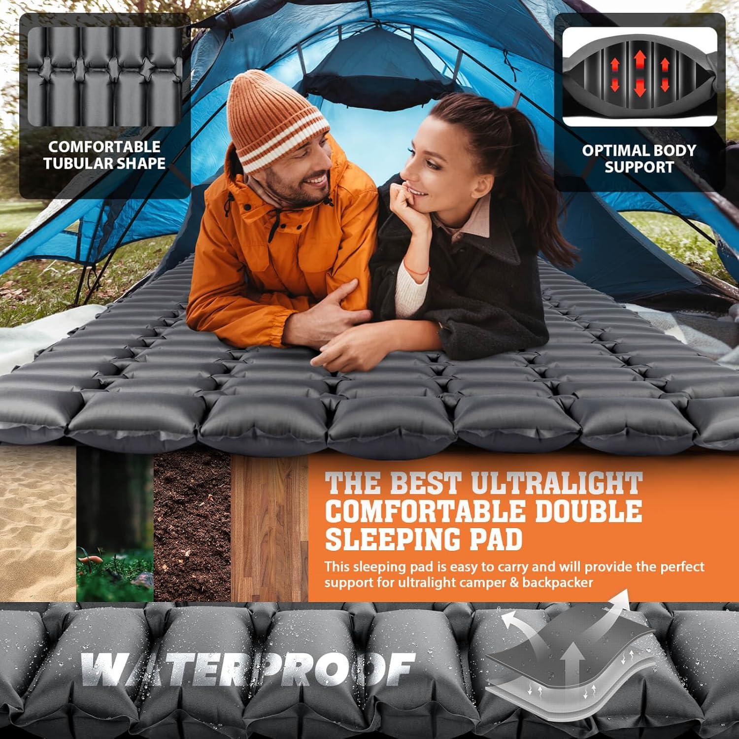 Hikenture Double Sleeping Pad,Ultralight Camping Mattress 2 Person,Backpacking Pad with Pump Sack,Inflatable Air Mat for Tent(1037-B2)