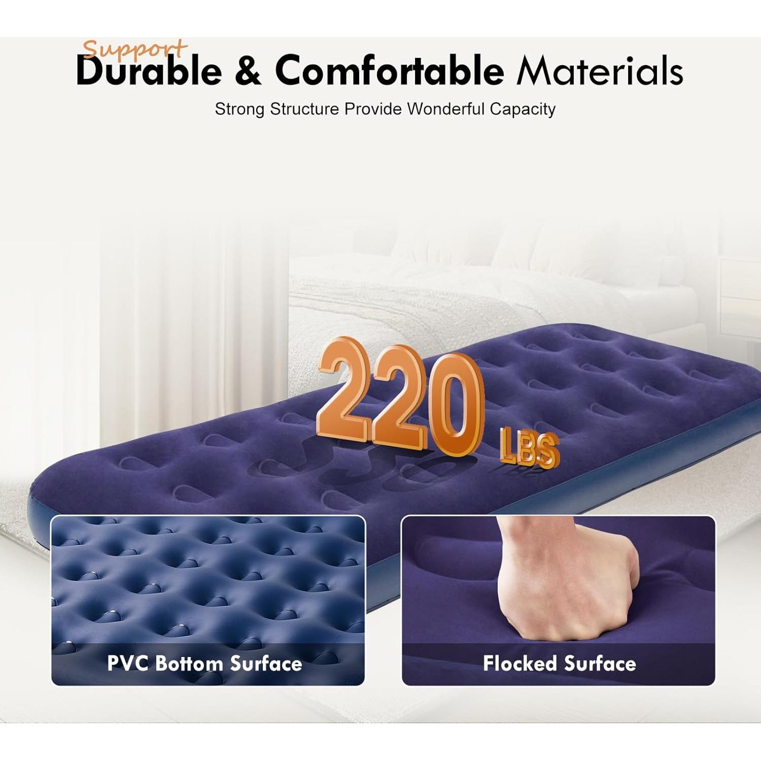 Colchón Inflable Individual RAPTAVIS 190.5x73.7 cm Azul Marino