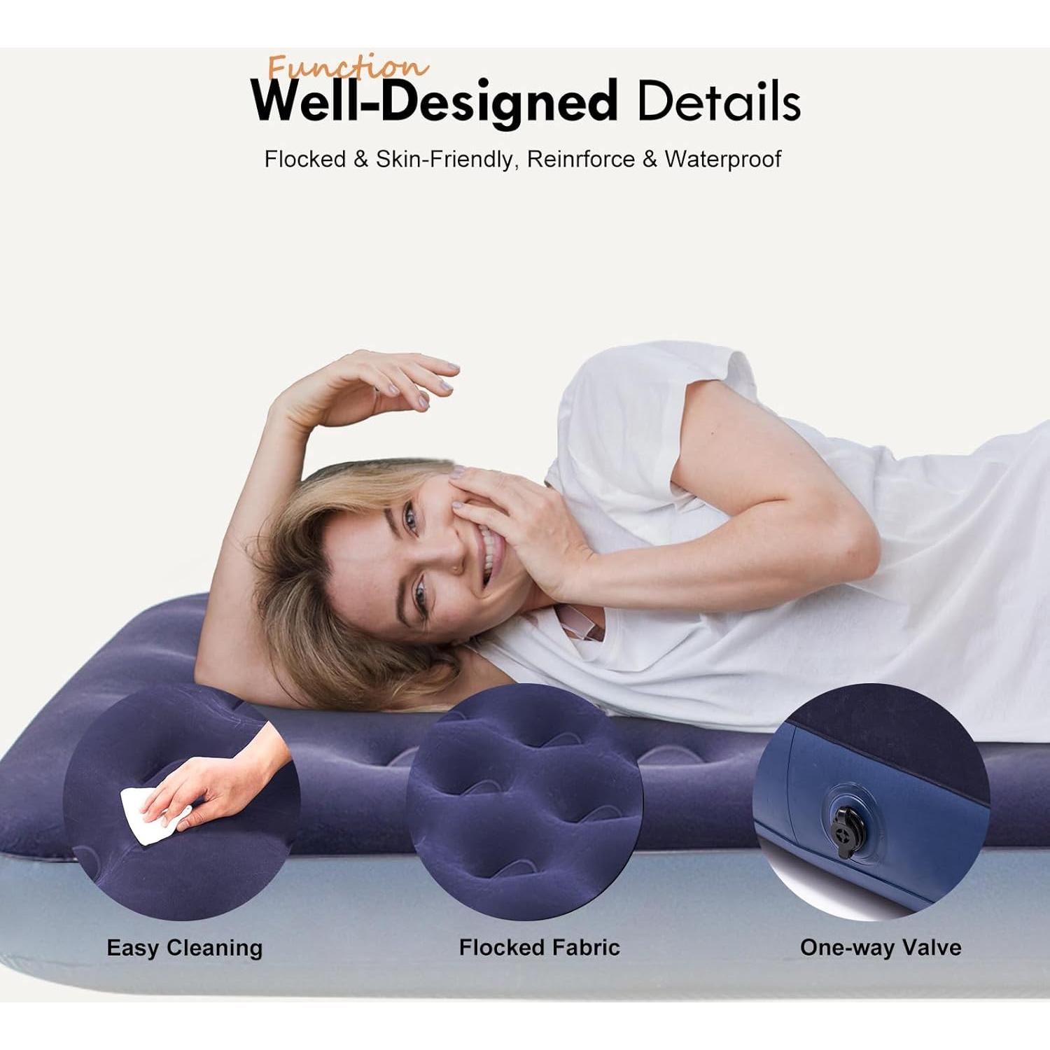 Colchón Inflable Individual RAPTAVIS 190.5x73.7 cm Azul Marino