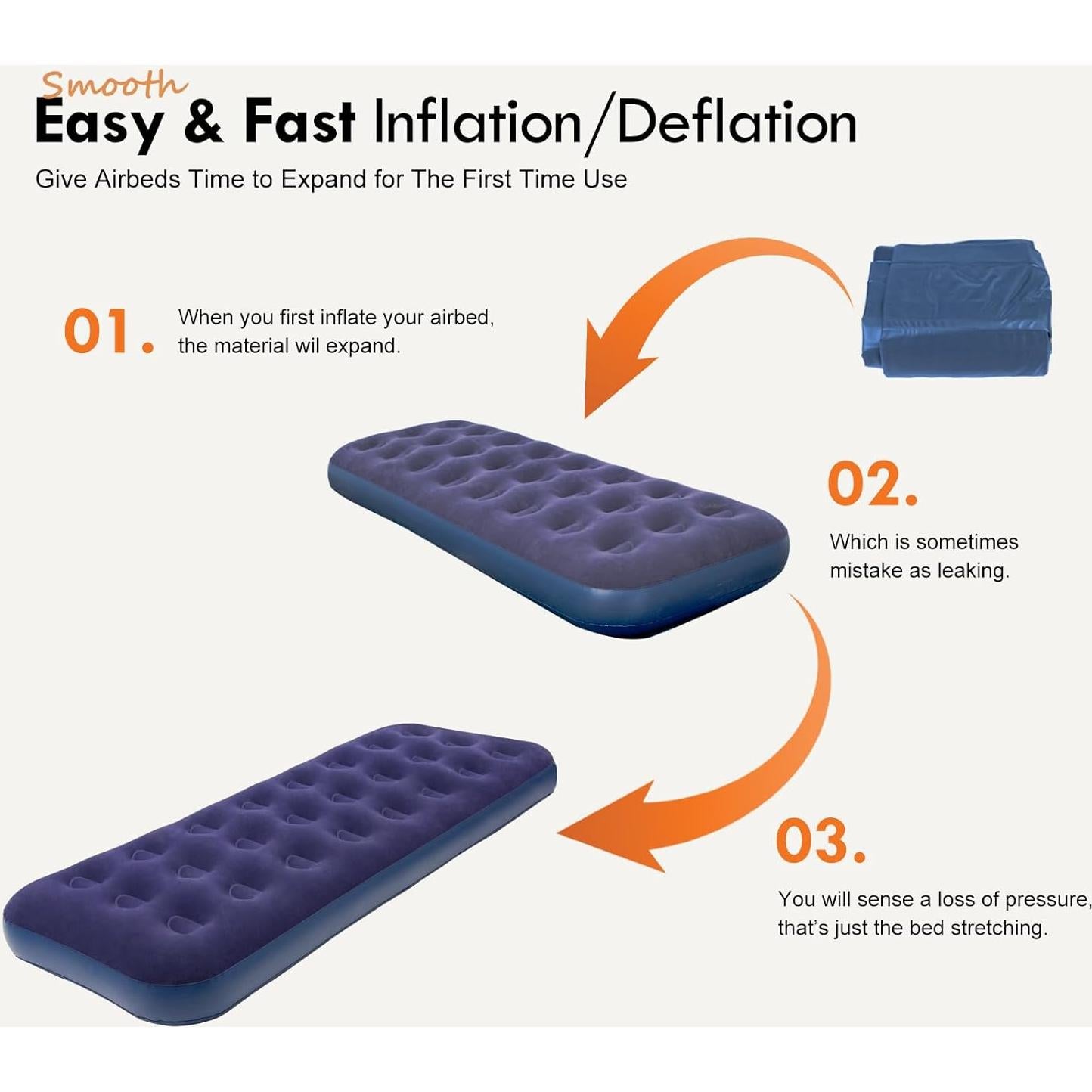 Colchón Inflable Individual RAPTAVIS 190.5x73.7 cm Azul Marino