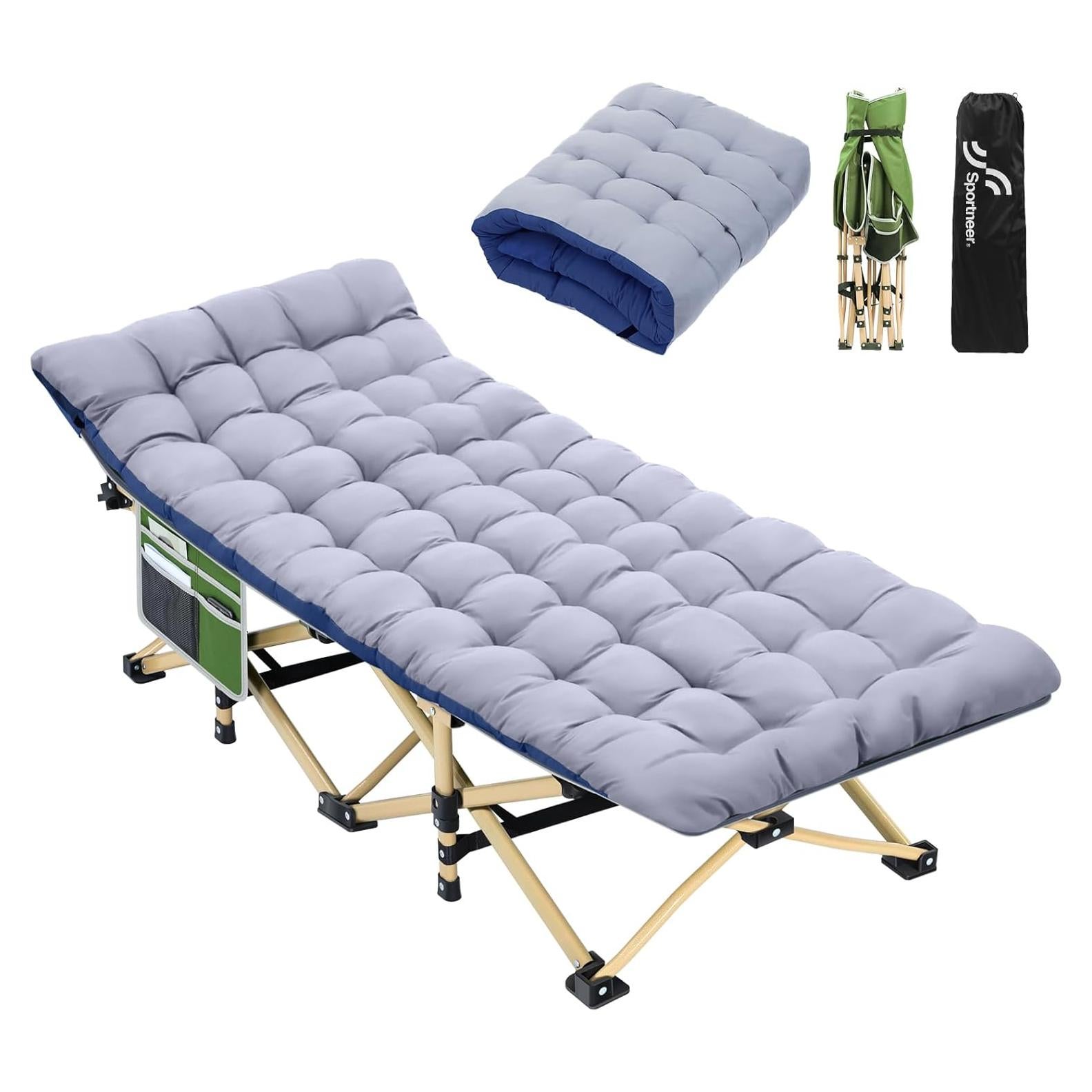 Cama de Camping Sportneer Plegable con Colchón 4.31kg Verde/Gris