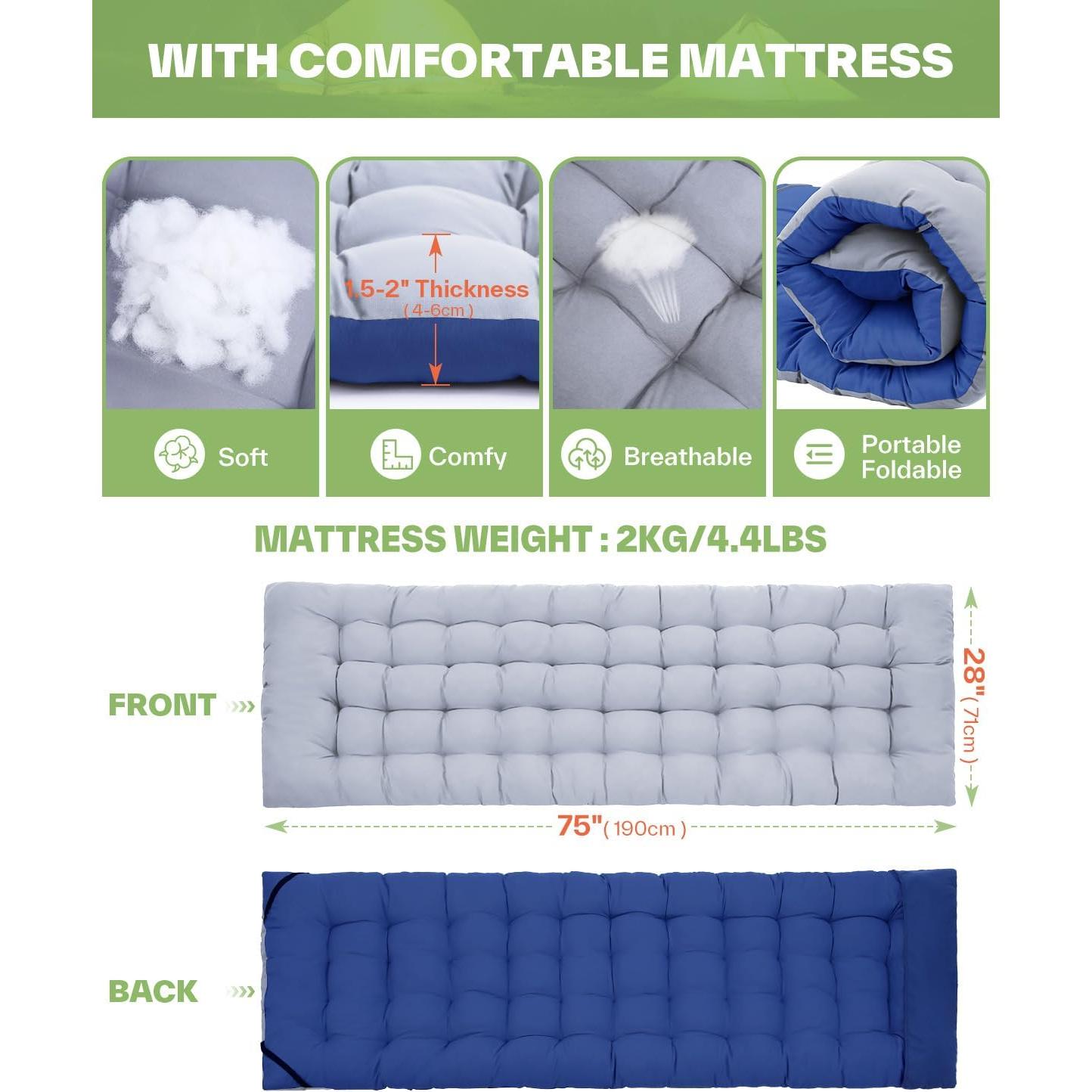 Cama de Camping Sportneer Plegable con Colchón 4.31kg Verde/Gris