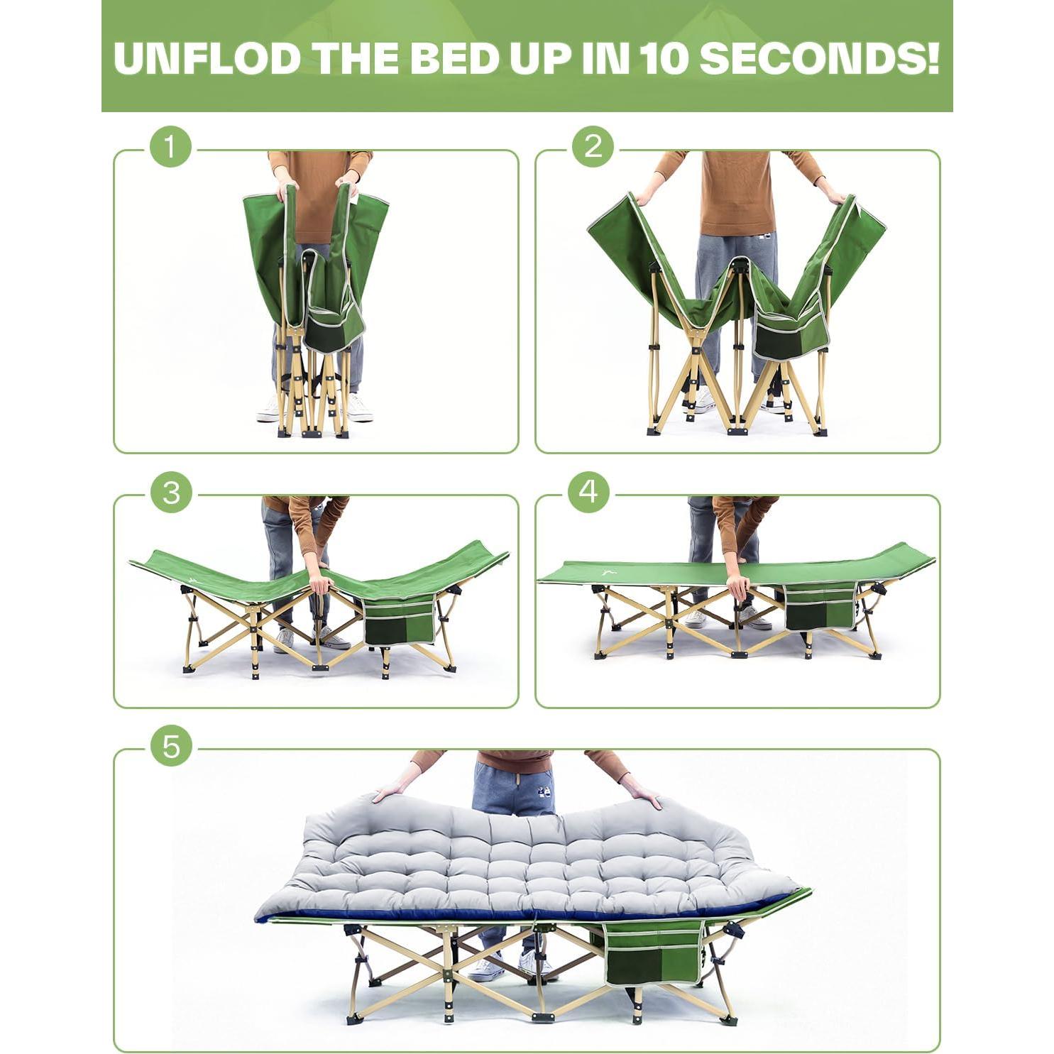 Cama de Camping Sportneer Plegable con Colchón 4.31kg Verde/Gris