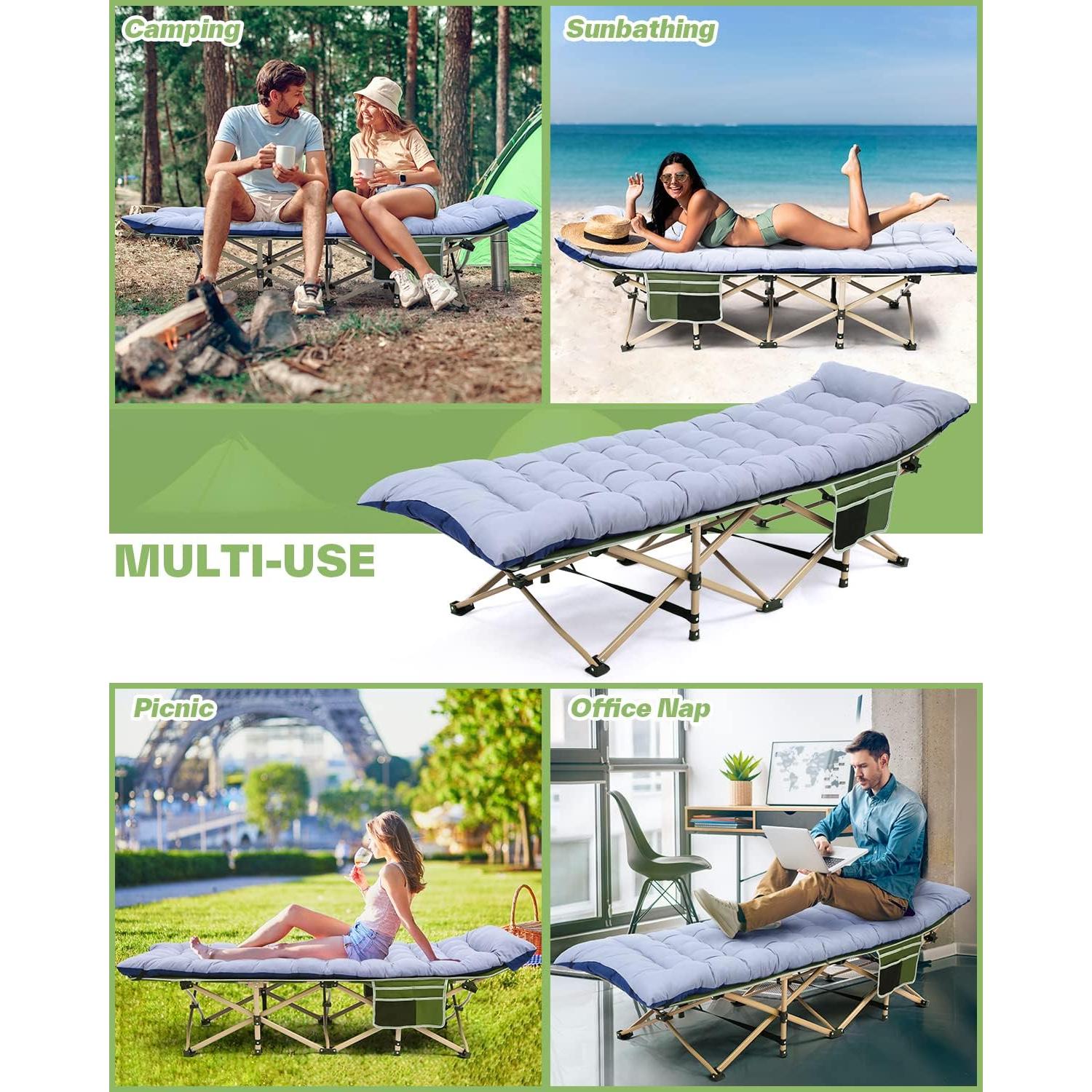 Cama de Camping Sportneer Plegable con Colchón 4.31kg Verde/Gris