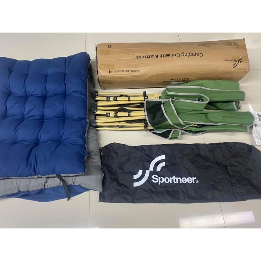 Cama de Camping Sportneer Plegable con Colchón 4.31kg Verde/Gris