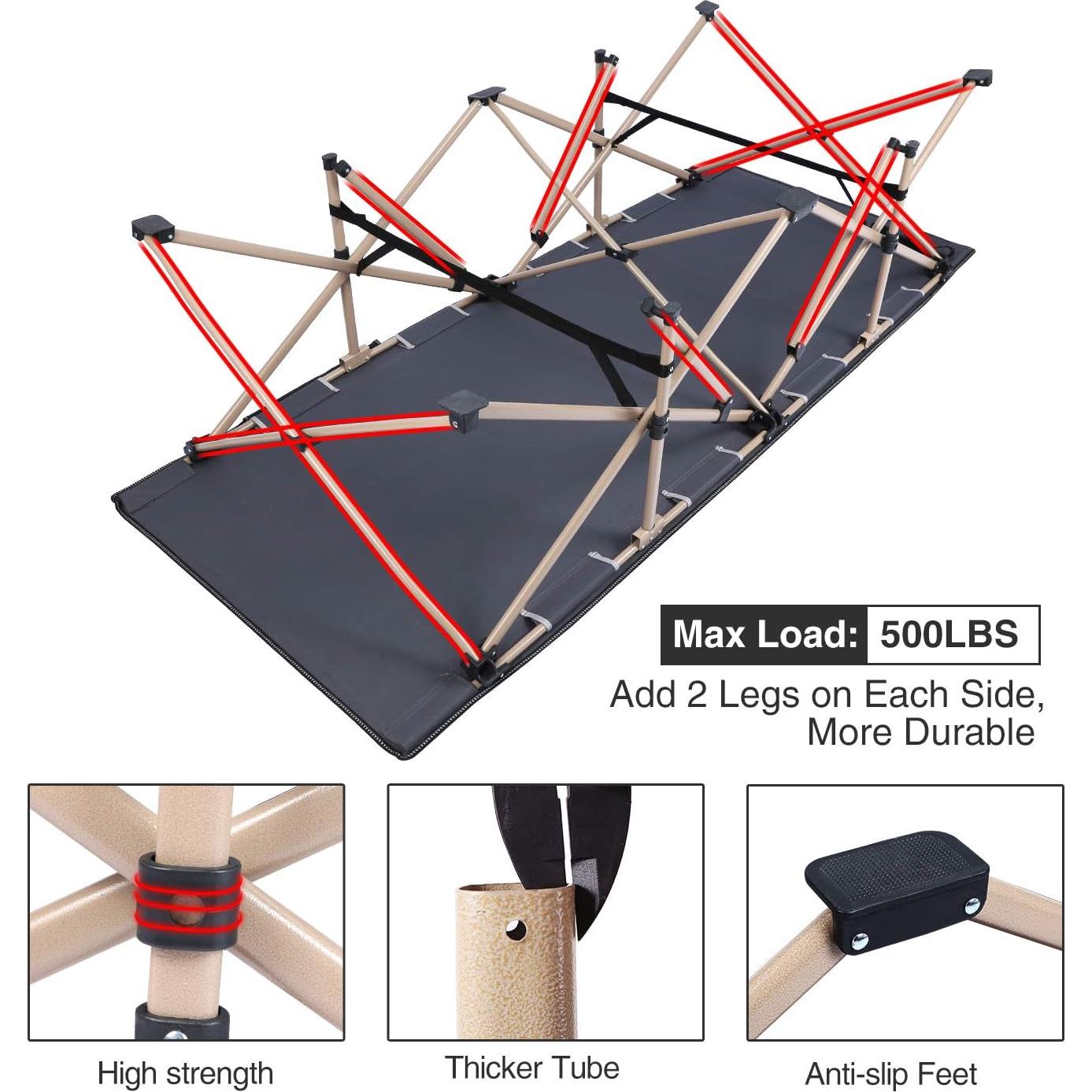 Cama de Camping Plegable REDCAMP XL 201x85cm 272kg Gris