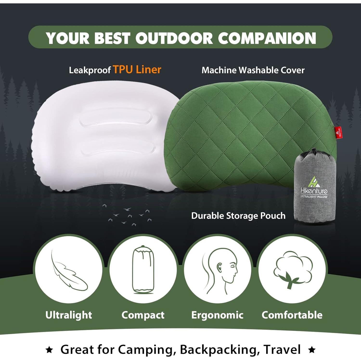 Almohada Inflable de Camping Hikenture Verde 43.2x26.7 cm
