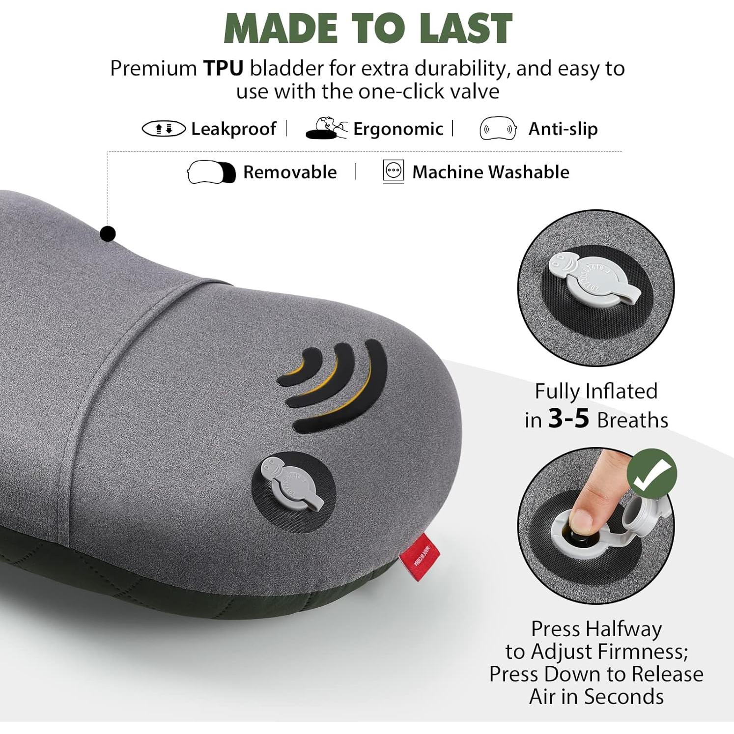 Almohada Inflable de Camping Hikenture Verde 43.2x26.7 cm