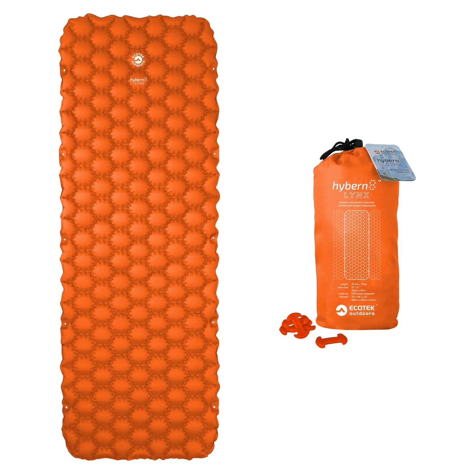 ECOTEK Outdoors Hybern8 Lynx - Linkable, Oversized Sleeping Pad - Innovative & Easy to Use - Lightweight & Compact - Perfect for Backpackers, Overlanders, Couples, and Families (Fire Orange)