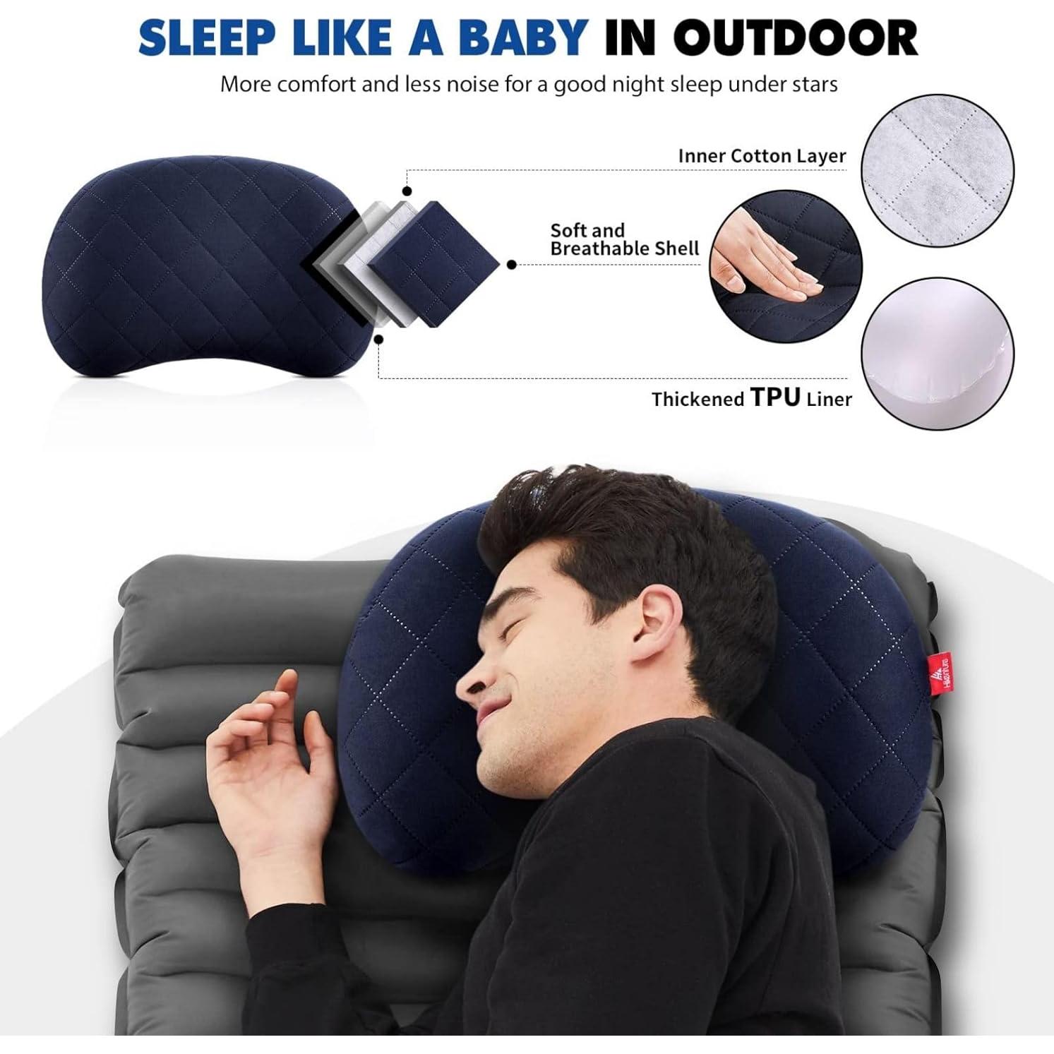 Double Sleeping Pad Large with 2 Inflatable Camping Pillows Blue