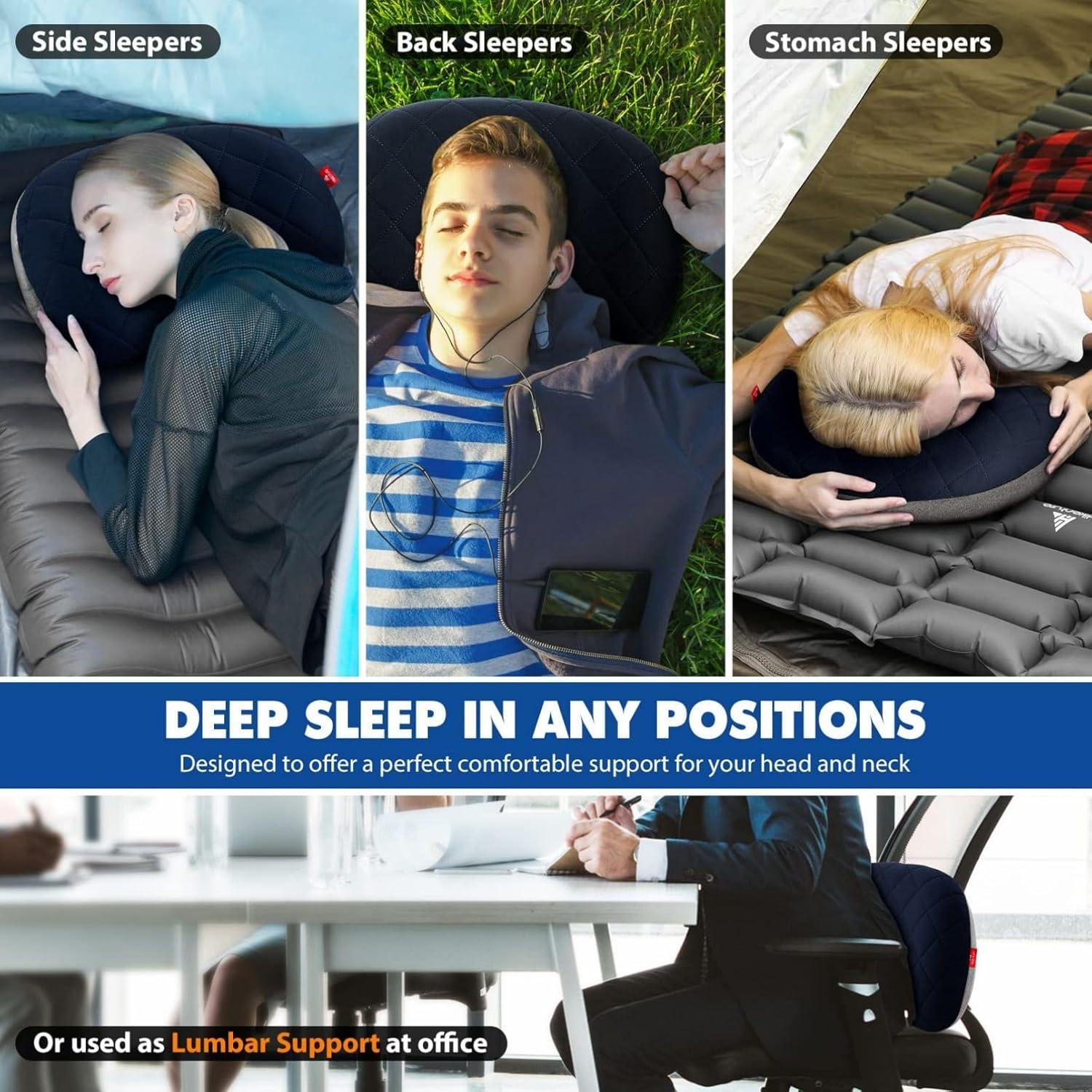 Double Sleeping Pad Large with 2 Inflatable Camping Pillows Blue