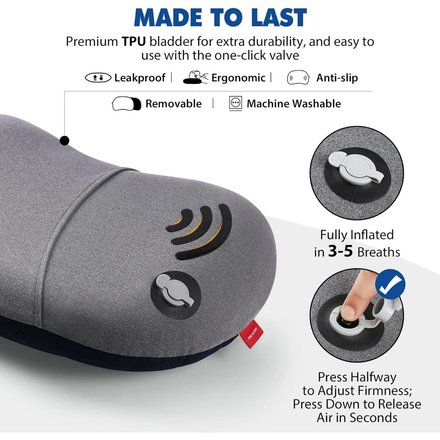 Double Sleeping Pad Large with 2 Inflatable Camping Pillows Blue