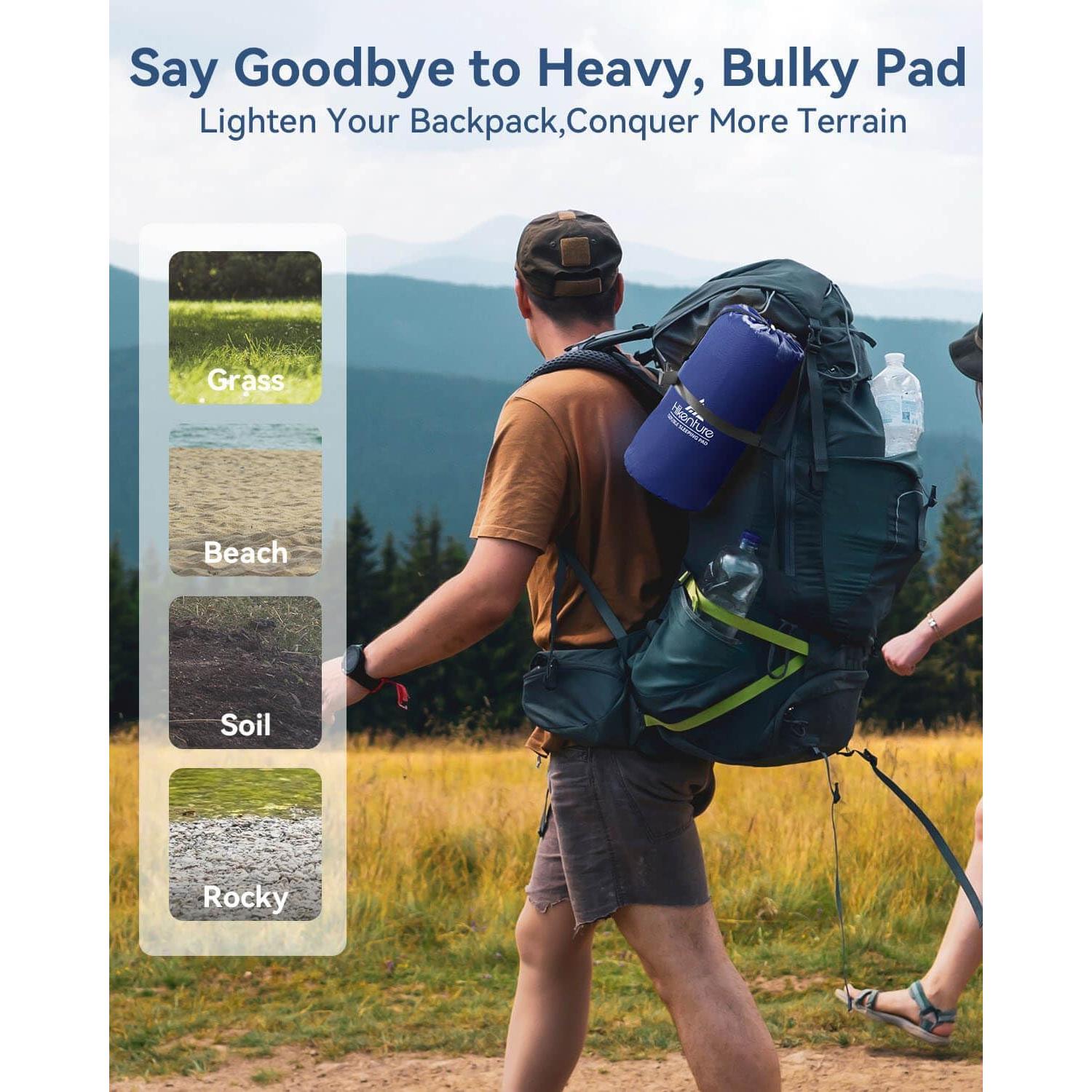 Double Sleeping Pad Large with 2 Inflatable Camping Pillows Blue