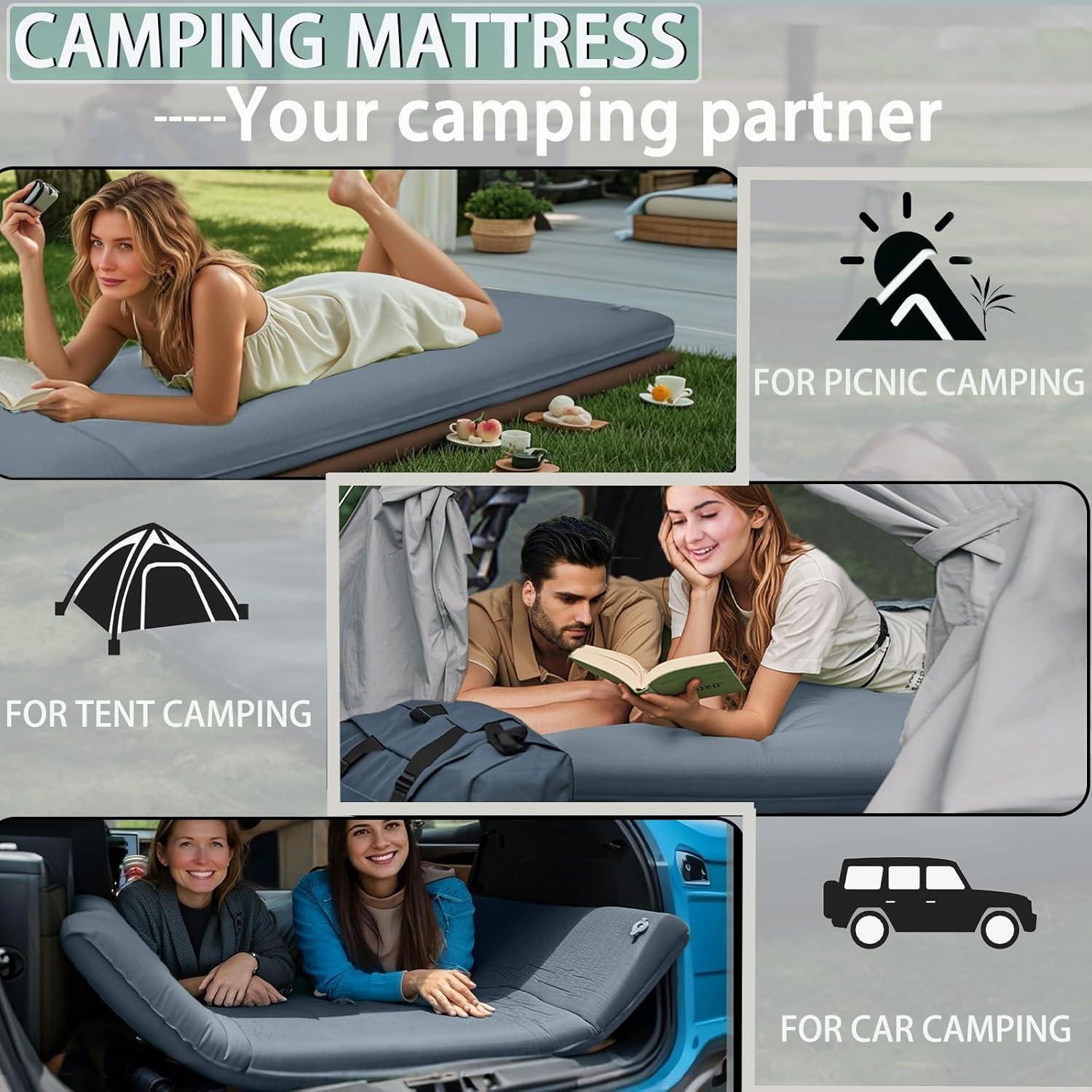 Sleeping Pad, Self Inflating Sleeping Pad for Camping with Electric Pump, Camping Mattress Compact for Backpacking Hiking Traveling Tent - Ultralight Air Mattress