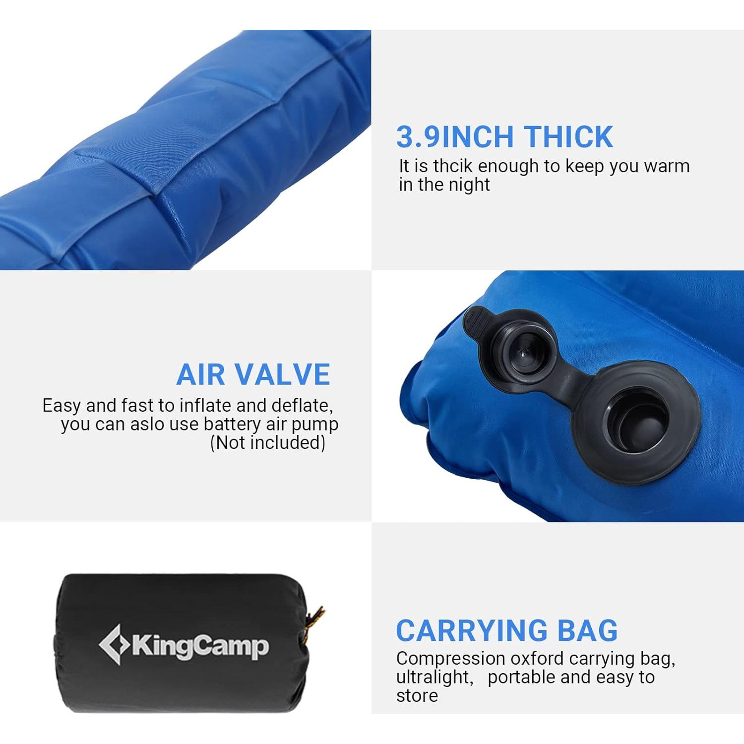 Colchón Inflable Doble KingCamp KM3589 Azul 3.9" Grueso