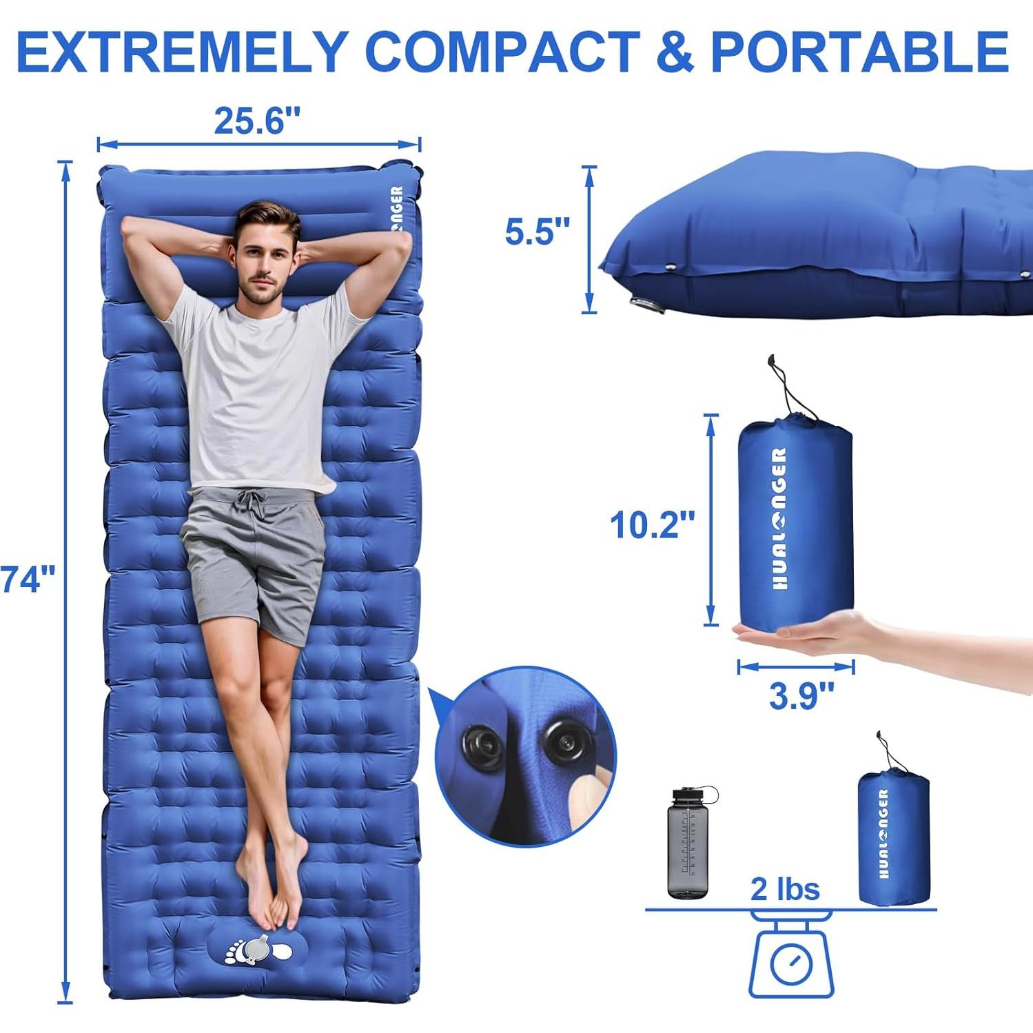 Colchoneta Inflable Hualonger 14 cm con Almohada y Bomba