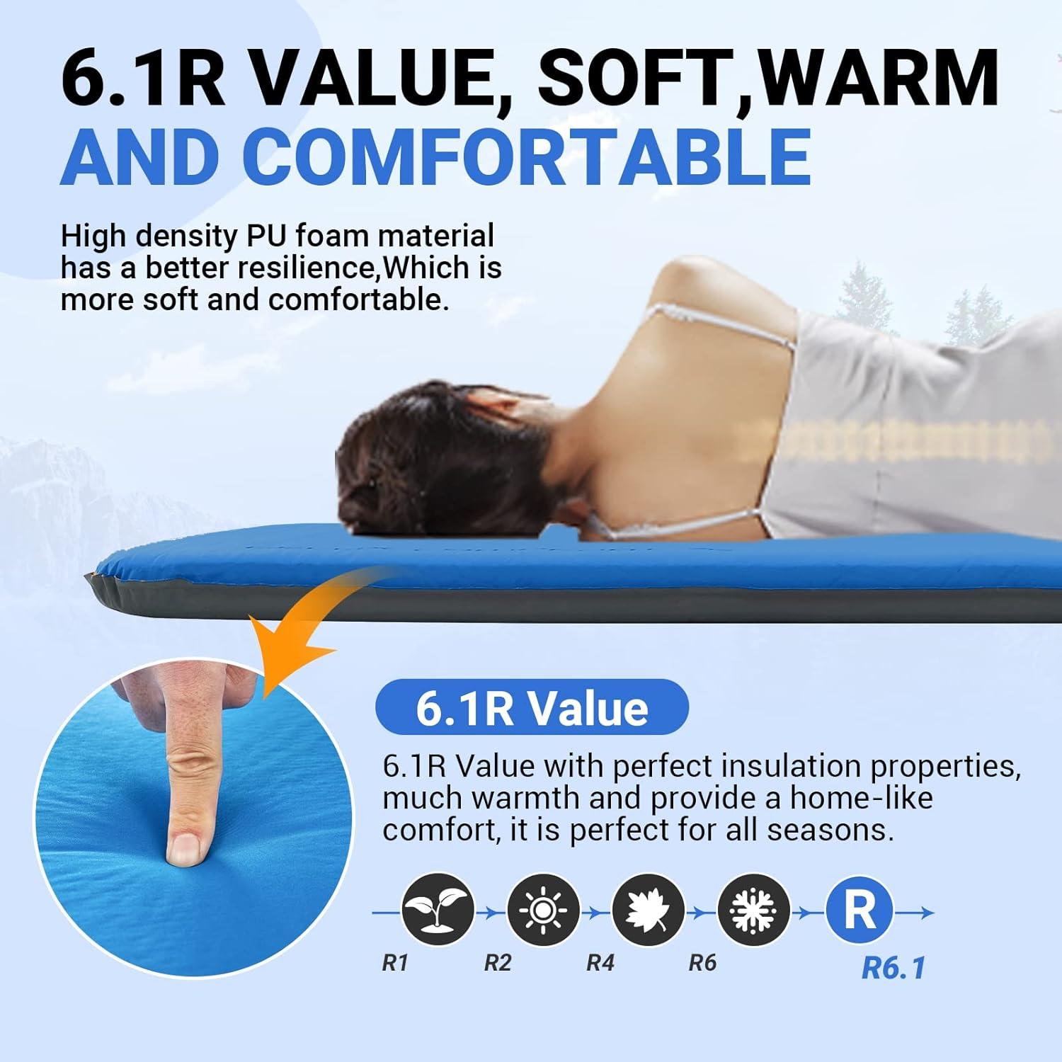 Colchón de Aire Autoinflable KingCamp 198x76 cm R 6.5 Azul