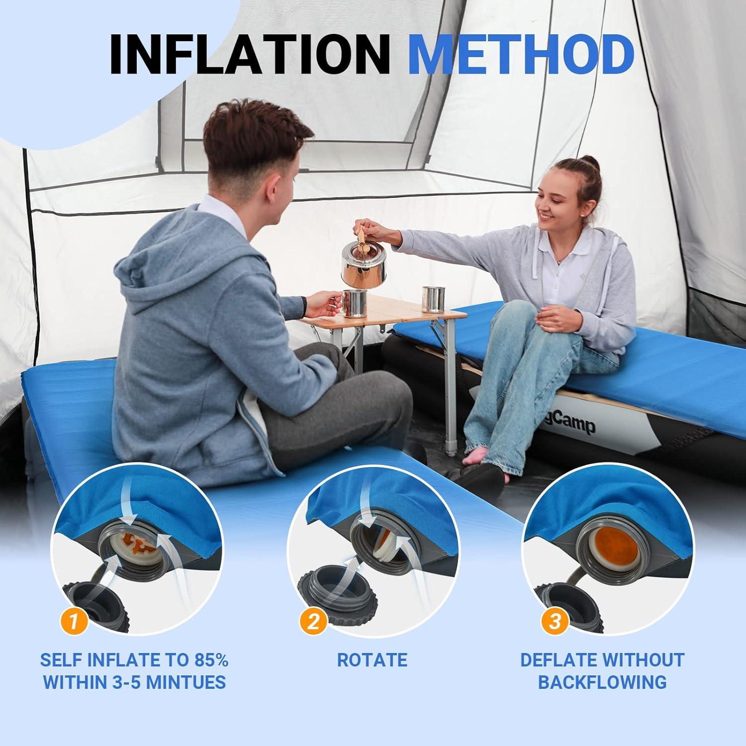 Colchón de Aire Autoinflable KingCamp 198x76 cm R 6.5 Azul