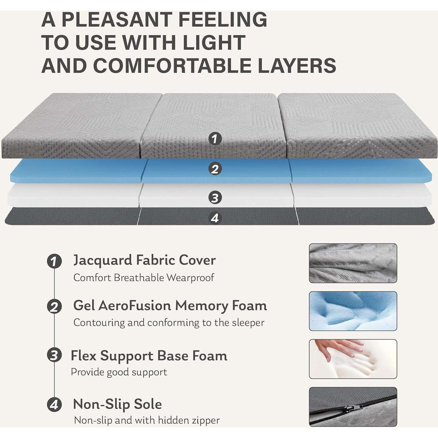 Colchón Plegable MLILY de Espuma Viscoelástica 4" Individual
