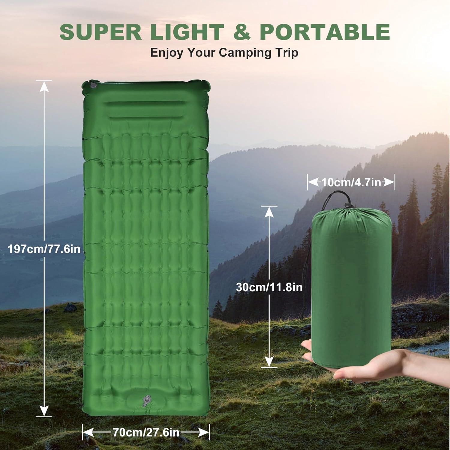 Almohadilla de Camping MINGPINHUIUS 4.7" Autoinflable Verde Oliva