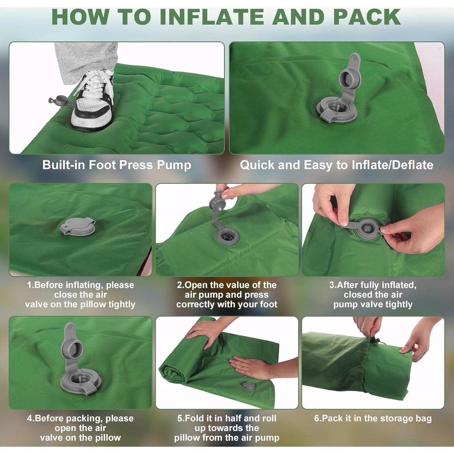 Almohadilla de Camping MINGPINHUIUS 4.7" Autoinflable Verde Oliva