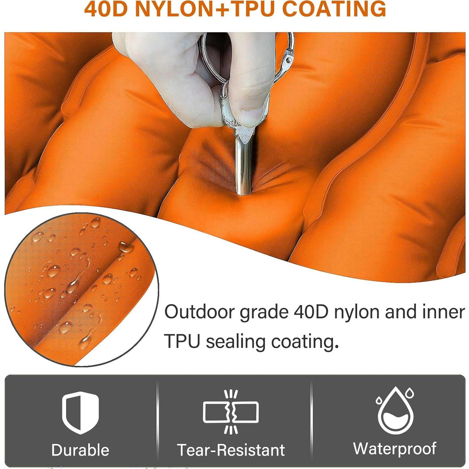 Camping Sleeping Pad, Ultralight Camping Mat with Pillow Built-in Foot Pump Inflatable Sleeping Pads Compact for Camping Backpacking Hiking Traveling - Orange