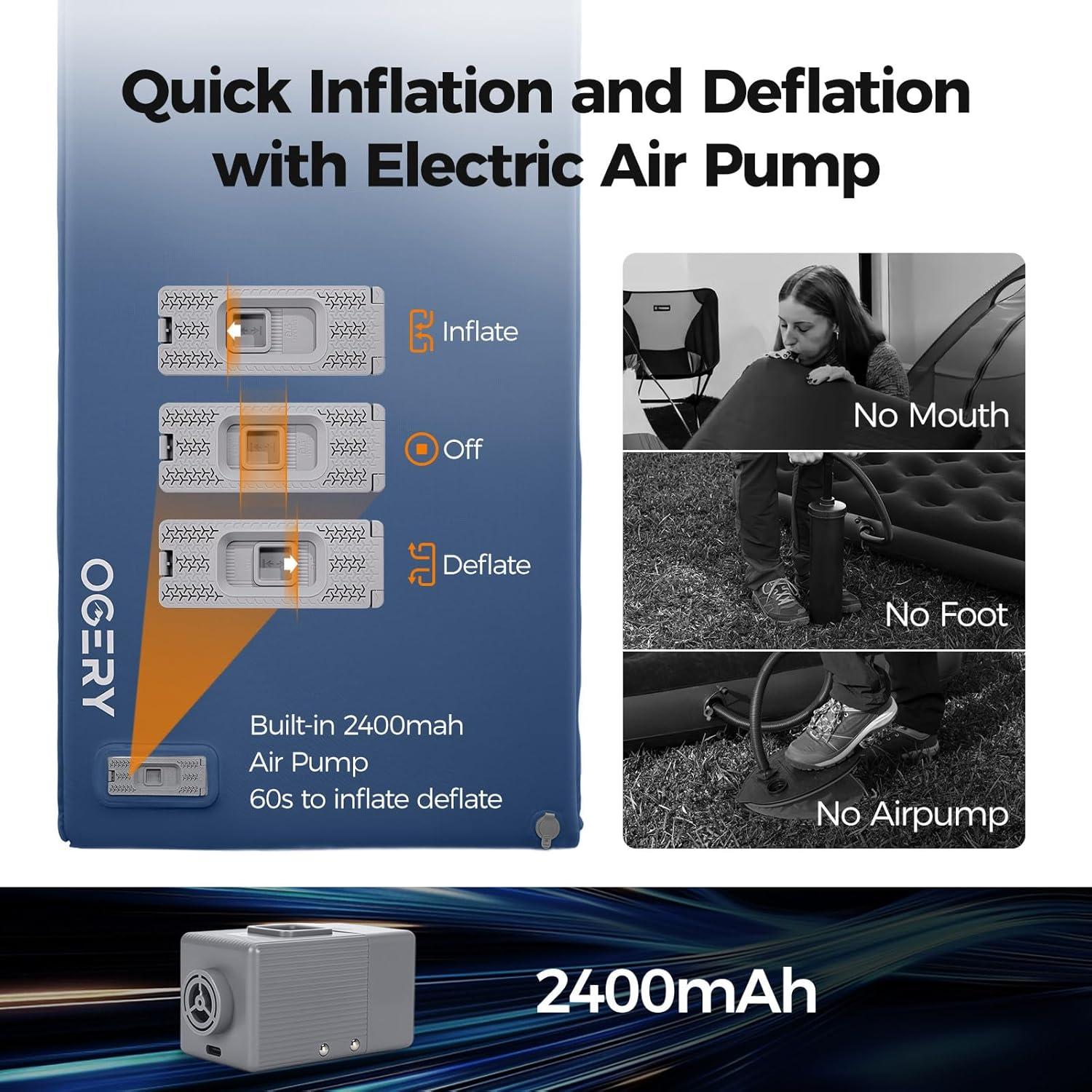 Colchón Autoinflable OGERY 3.15" Espuma Viscoelástica Azul