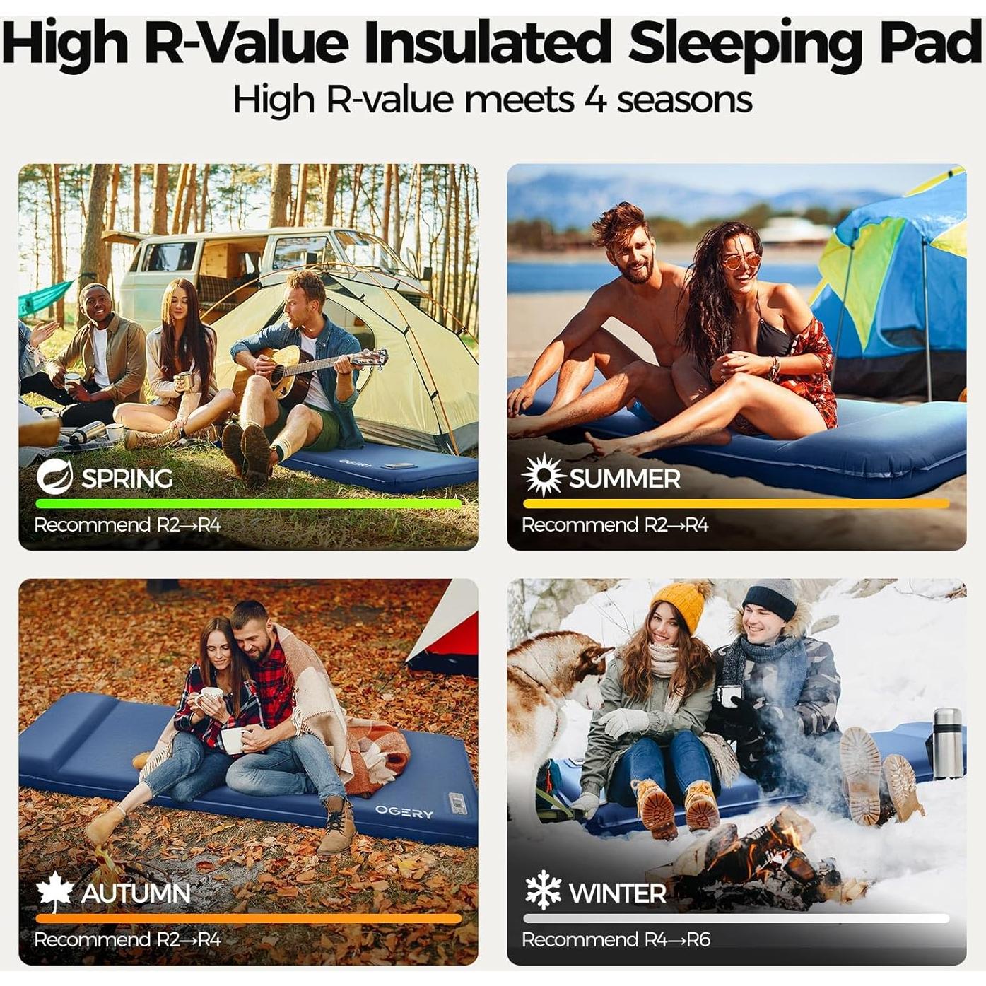 Colchón Autoinflable OGERY 3.15" Espuma Viscoelástica Azul