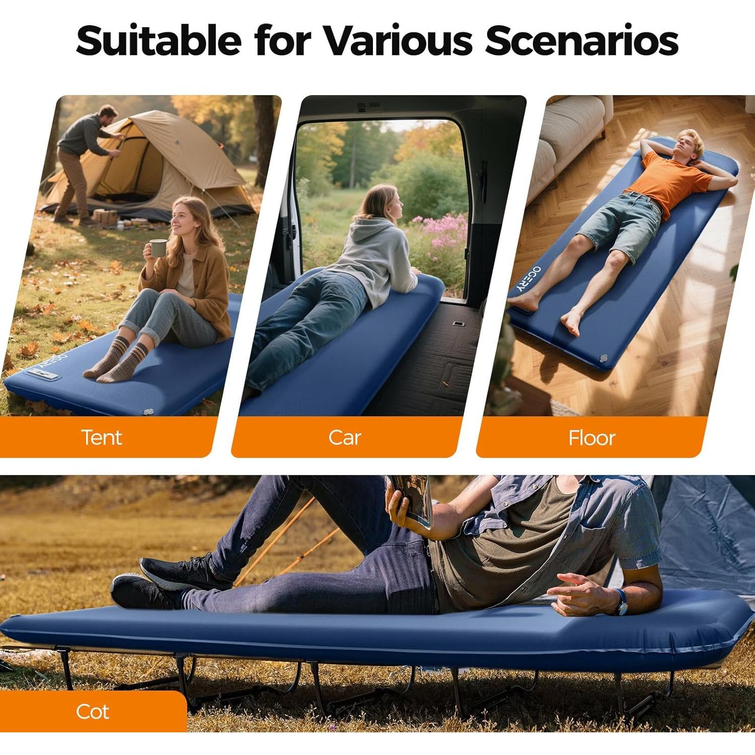 Colchón Autoinflable OGERY 3.15" Espuma Viscoelástica Azul