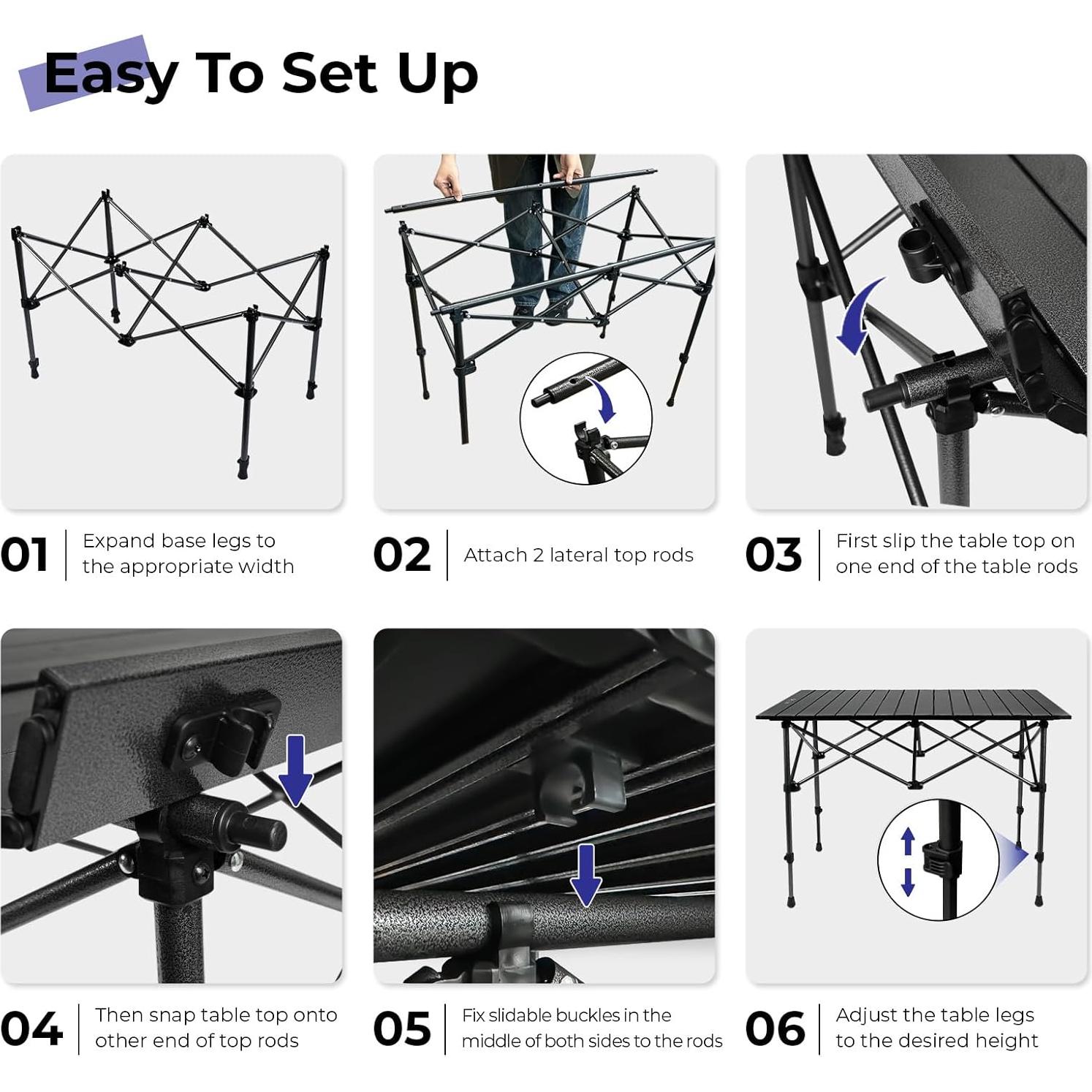 Mesa de Camping Plegable Byliable 93.4x55.5cm Ajustable Negra