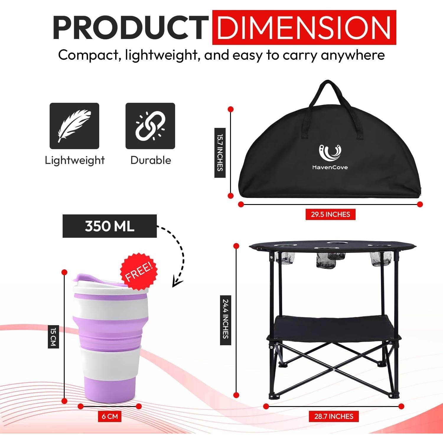 Mesa de Camping Plegable HavenCove 74x74x60cm Oxford 600D