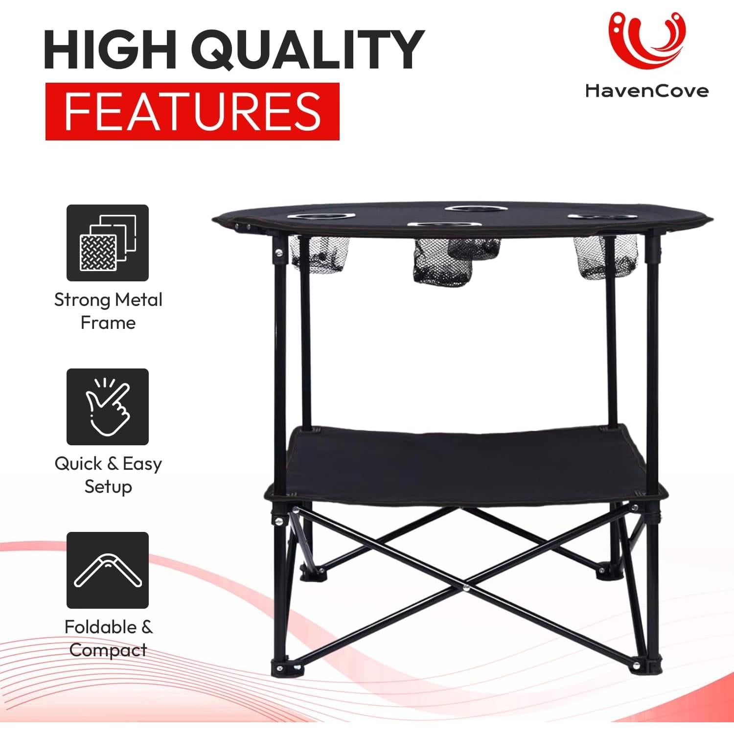 Mesa de Camping Plegable HavenCove 74x74x60cm Oxford 600D