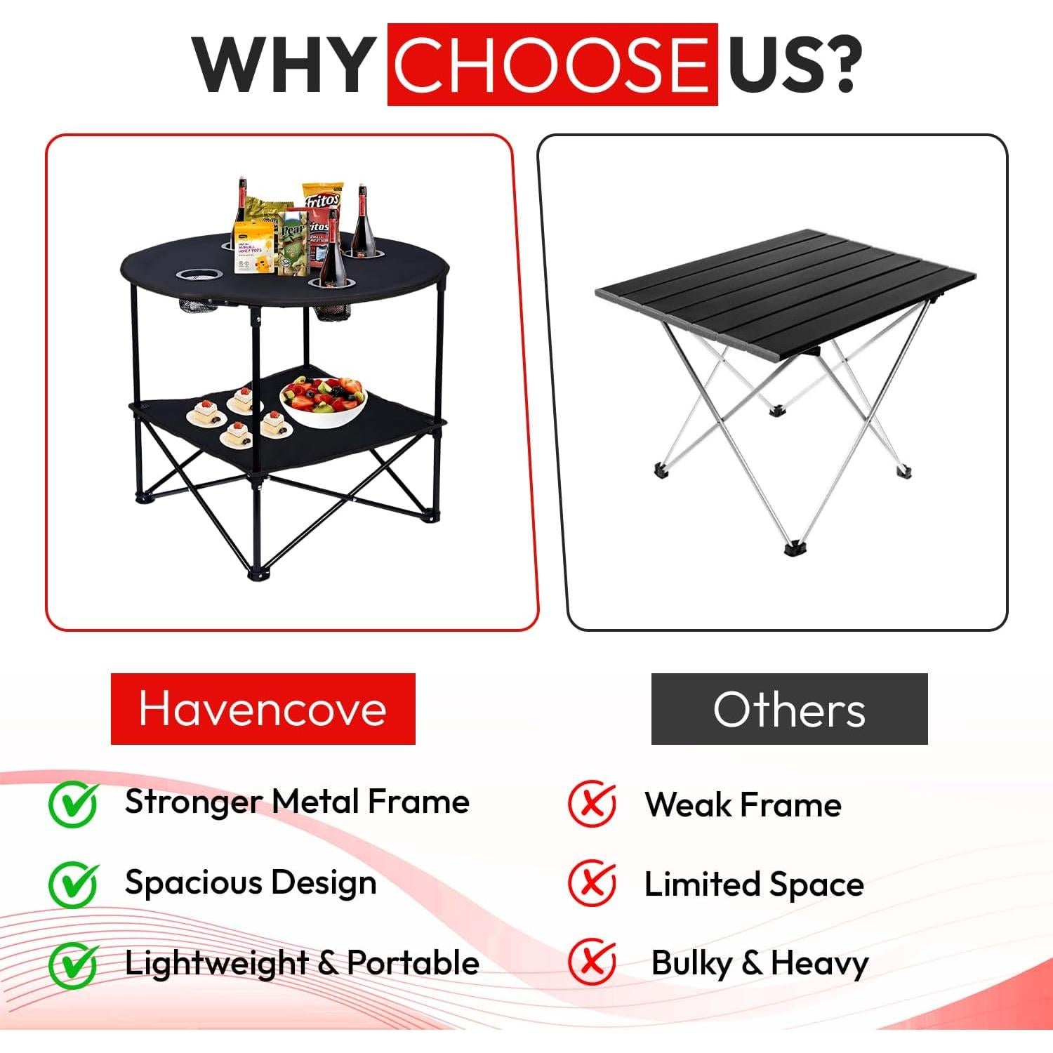 Mesa de Camping Plegable HavenCove 74x74x60cm Oxford 600D