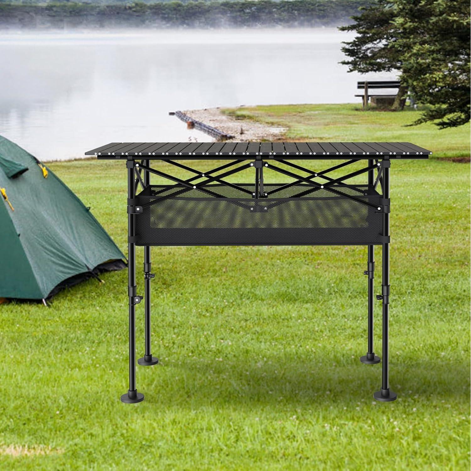 Mesa de Camping Plegable JWPEHOE Ajustable 119x56cm Aluminio