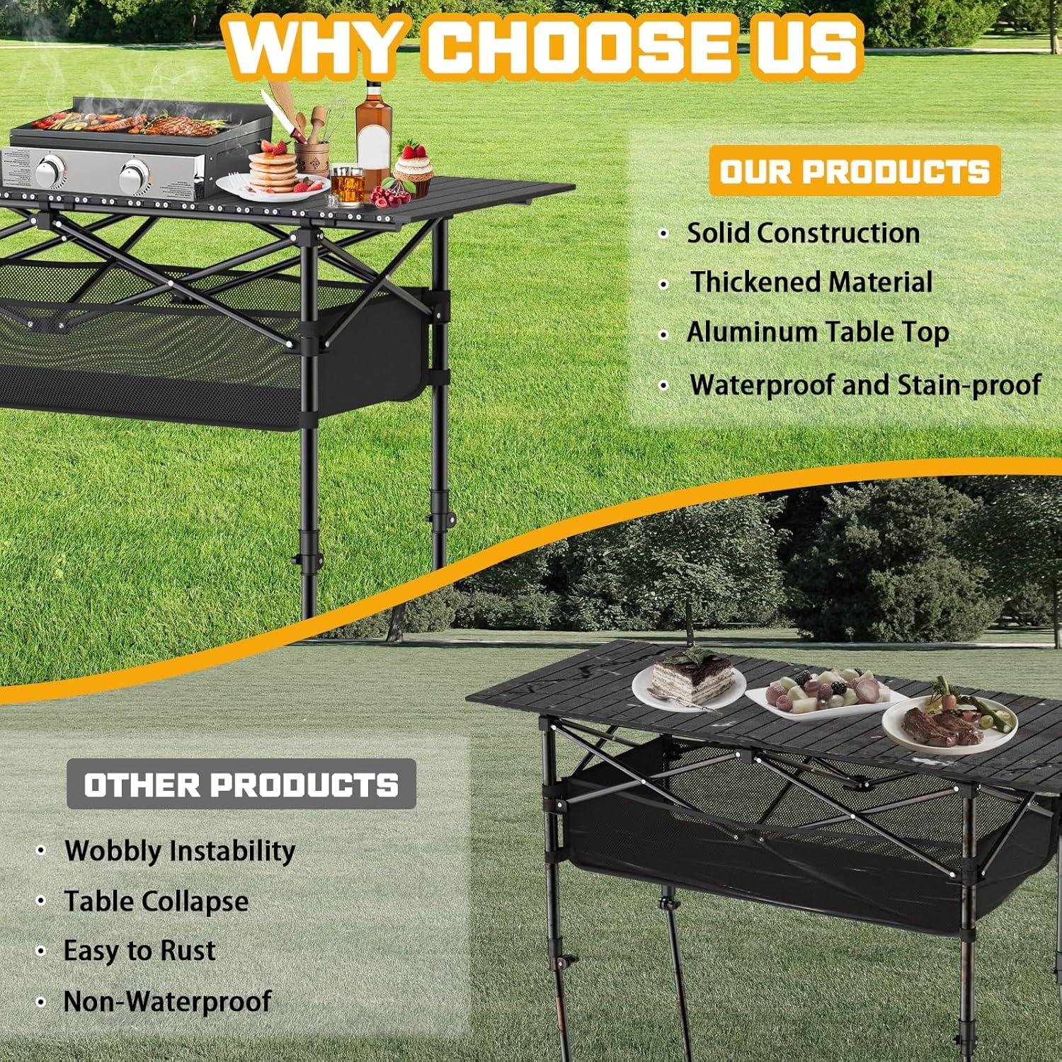 Mesa de Camping Plegable JWPEHOE Ajustable 119x56cm Aluminio