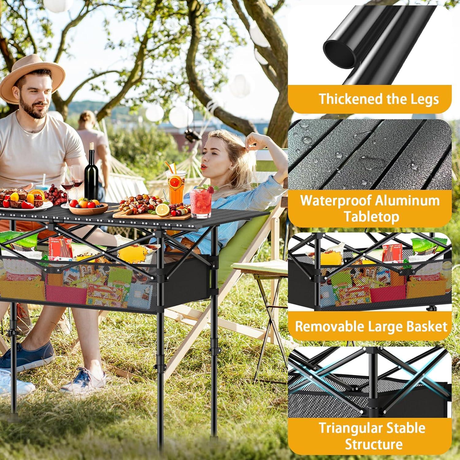 Mesa de Camping Plegable JWPEHOE Ajustable 119x56cm Aluminio