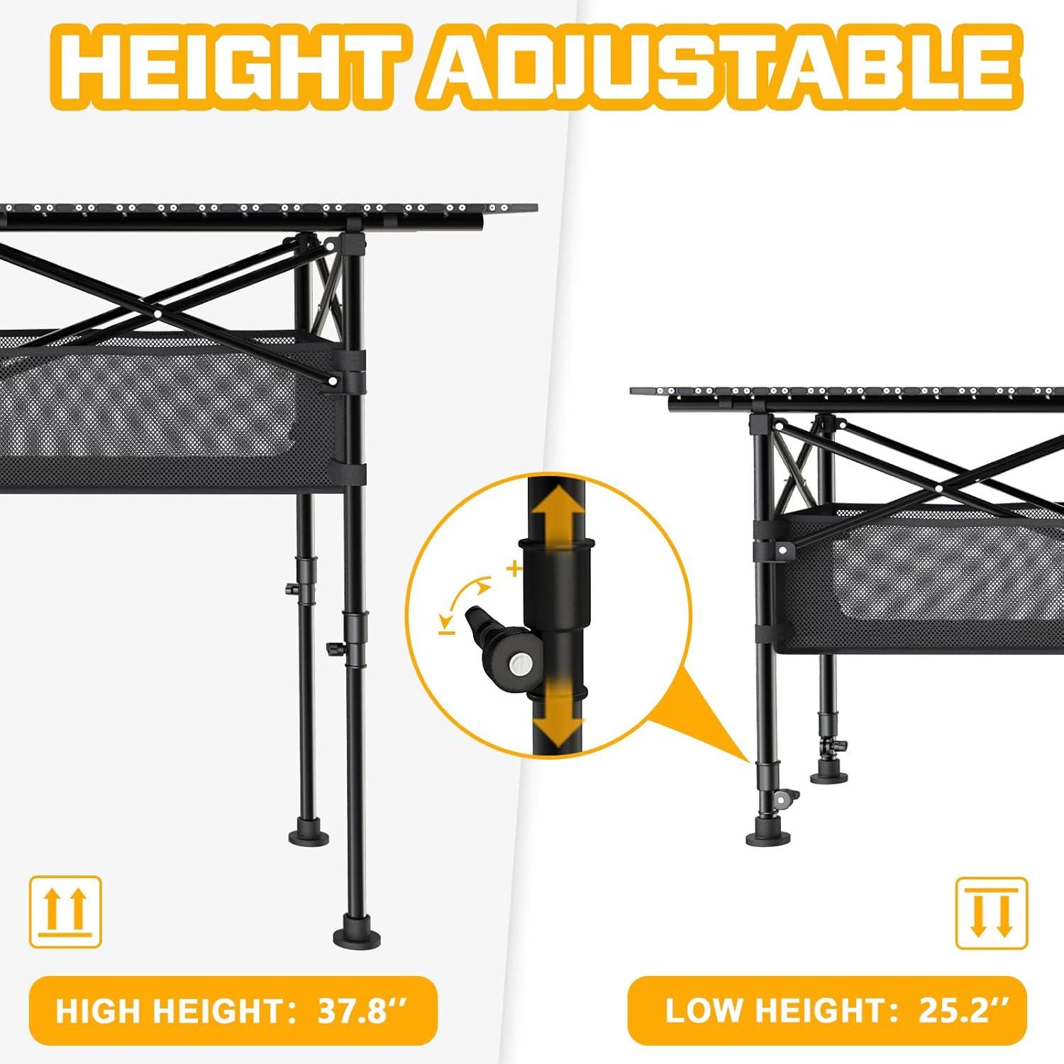 Mesa de Camping Plegable JWPEHOE Ajustable 119x56cm Aluminio