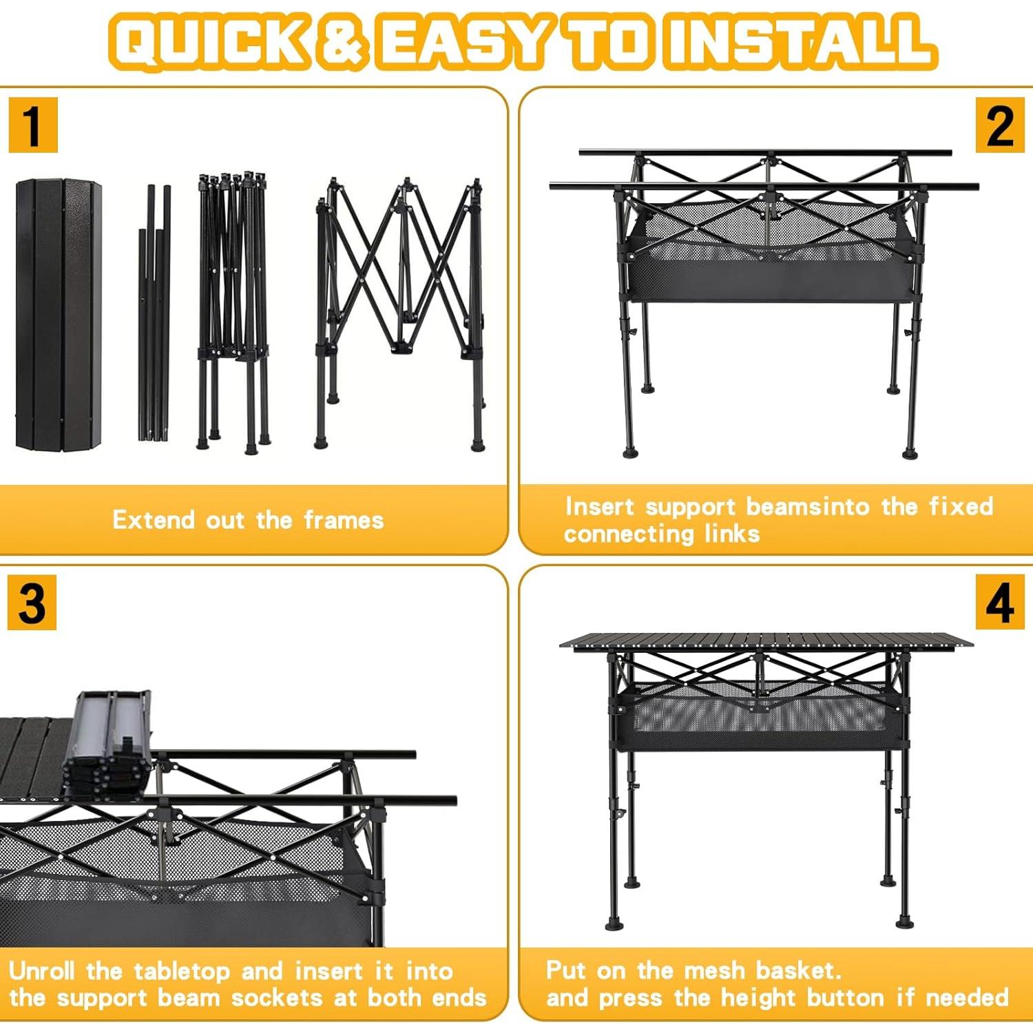 Mesa de Camping Plegable JWPEHOE Ajustable 119x56cm Aluminio