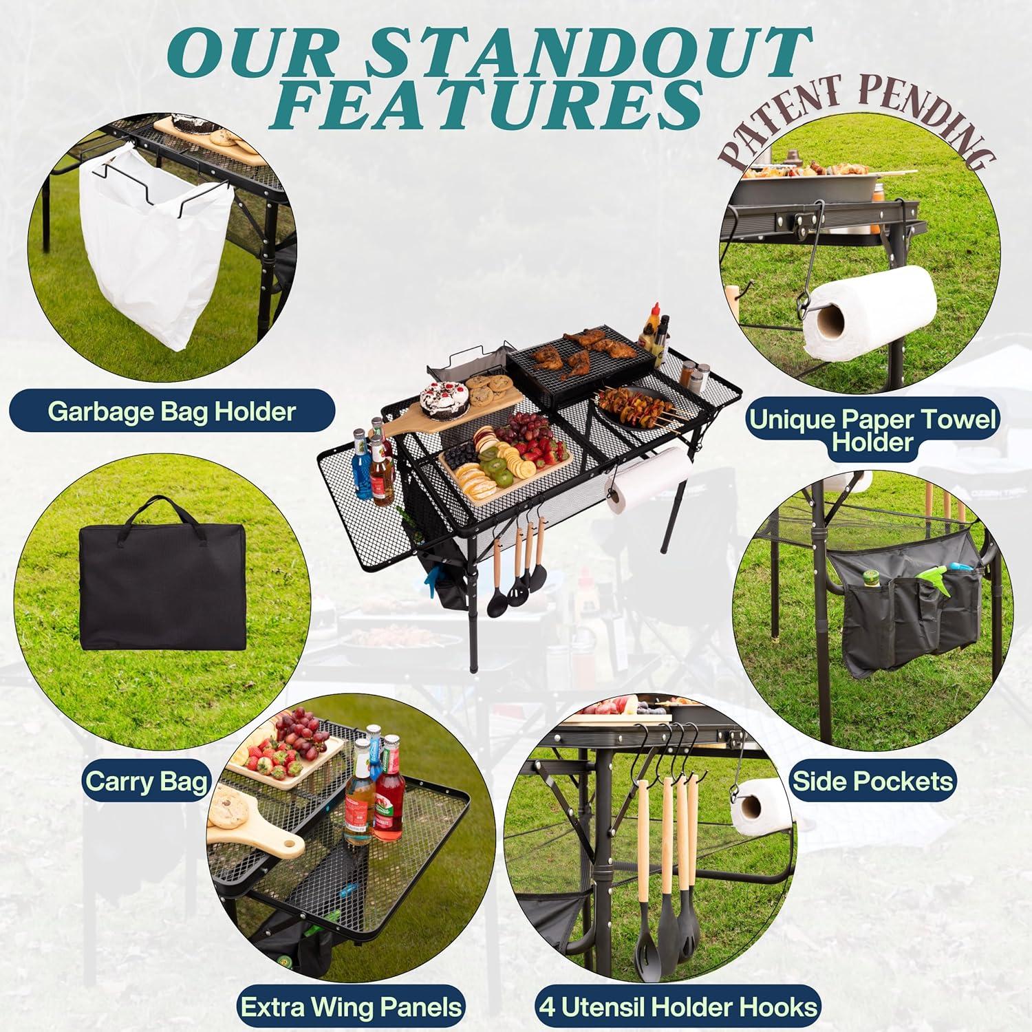 Mesa Plegable DAFRUM 1.34m Ajustable para Camping y Picnic