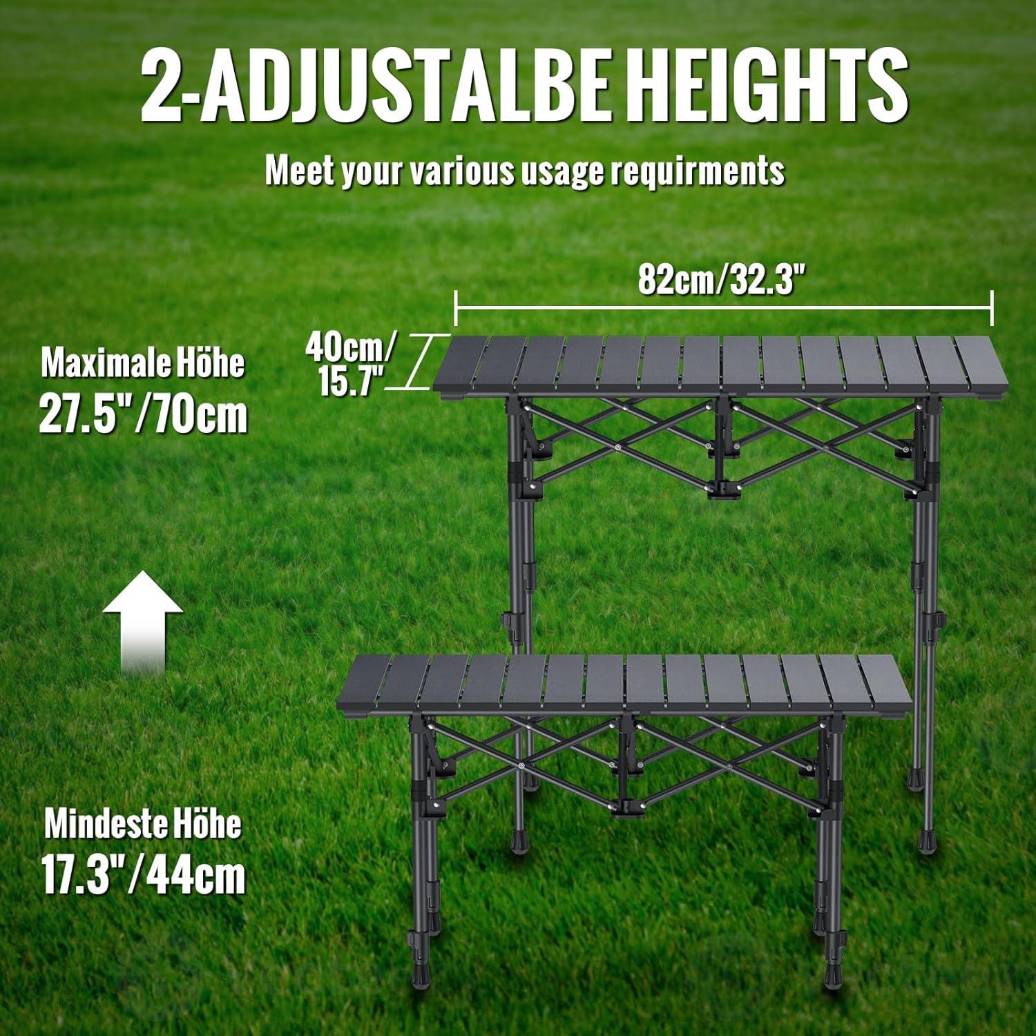 Mesa de Camping Plegable GARLLEN 32.2x15.7" Aluminio 2 Alturas