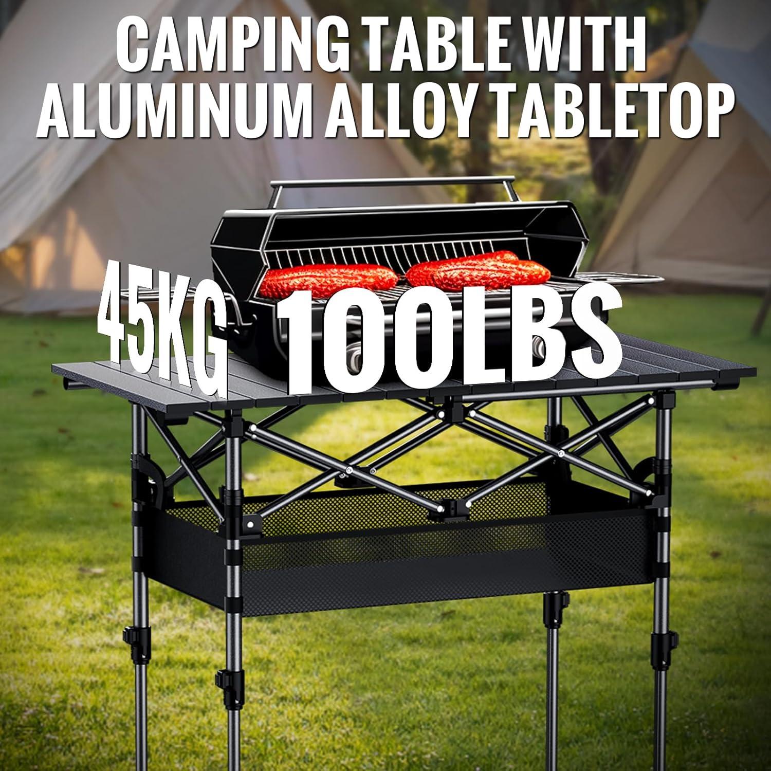 Mesa de Camping Plegable GARLLEN 32.2x15.7" Aluminio 2 Alturas