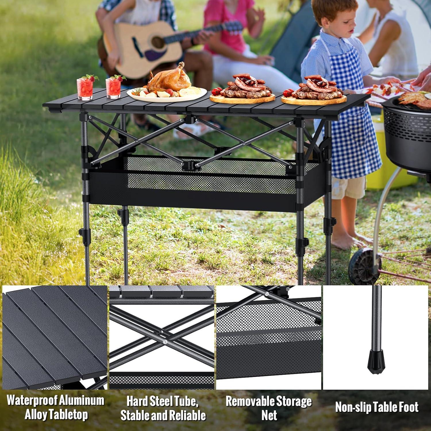 Mesa de Camping Plegable GARLLEN 32.2x15.7" Aluminio 2 Alturas