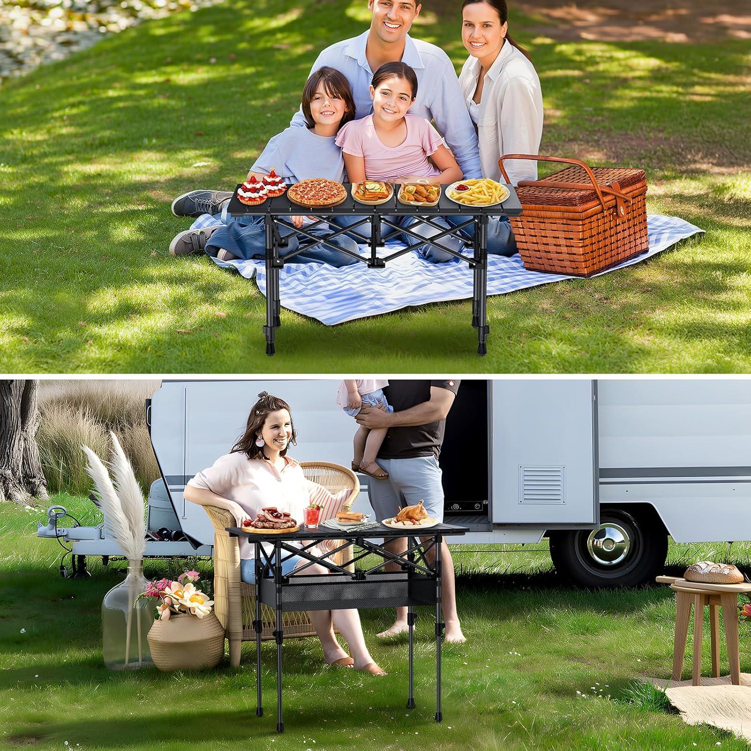 Mesa de Camping Plegable GARLLEN 32.2x15.7" Aluminio 2 Alturas