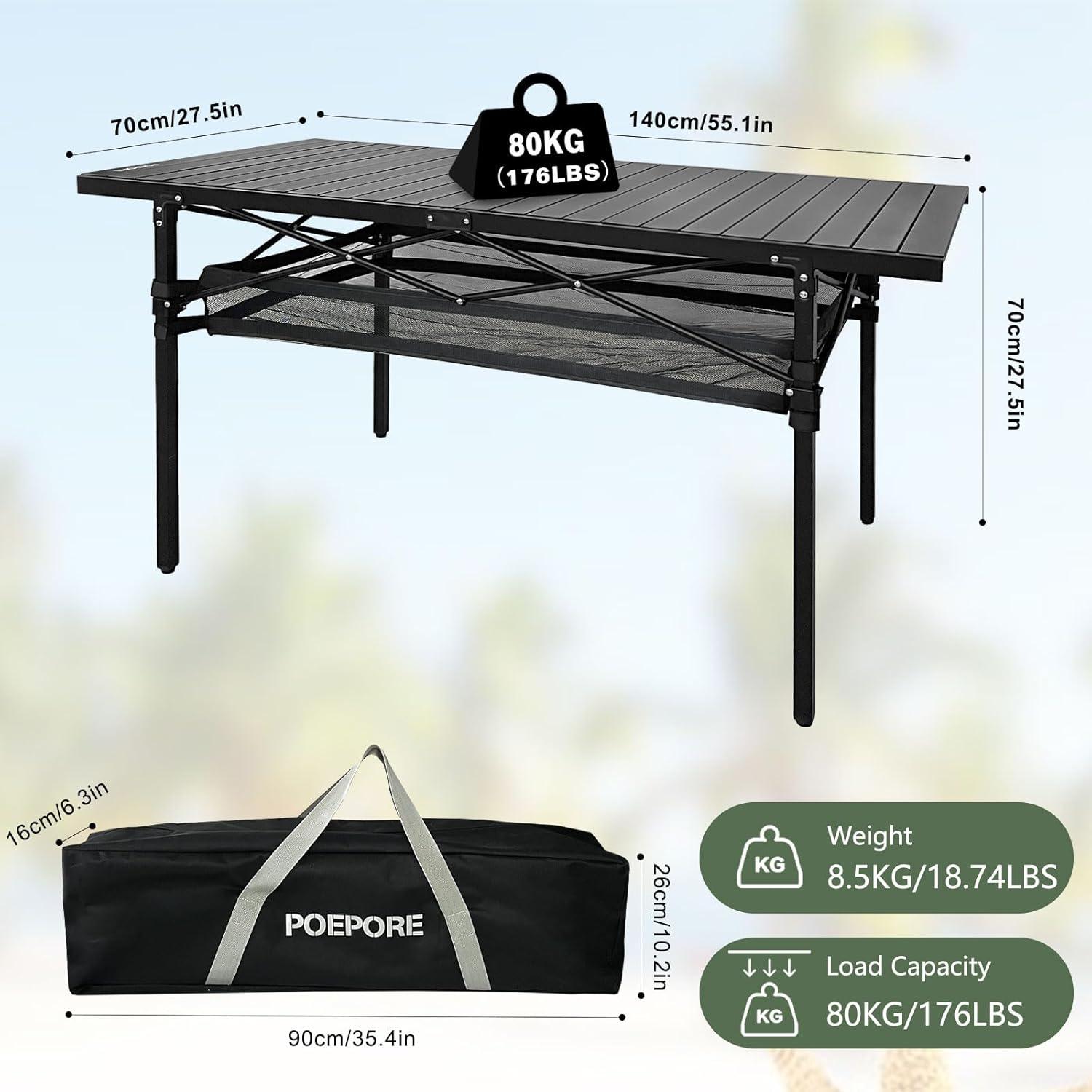 Mesa de Camping Plegable POEPORE 139.7x69.85cm para 4-6 Personas