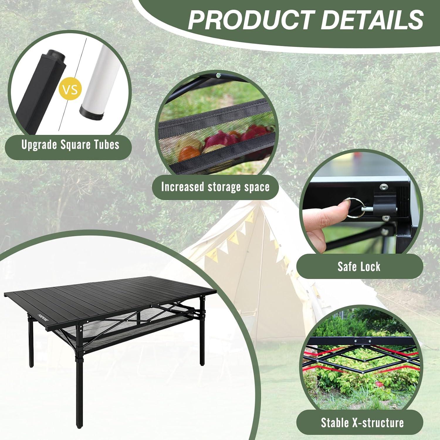 Mesa de Camping Plegable POEPORE 139.7x69.85cm para 4-6 Personas