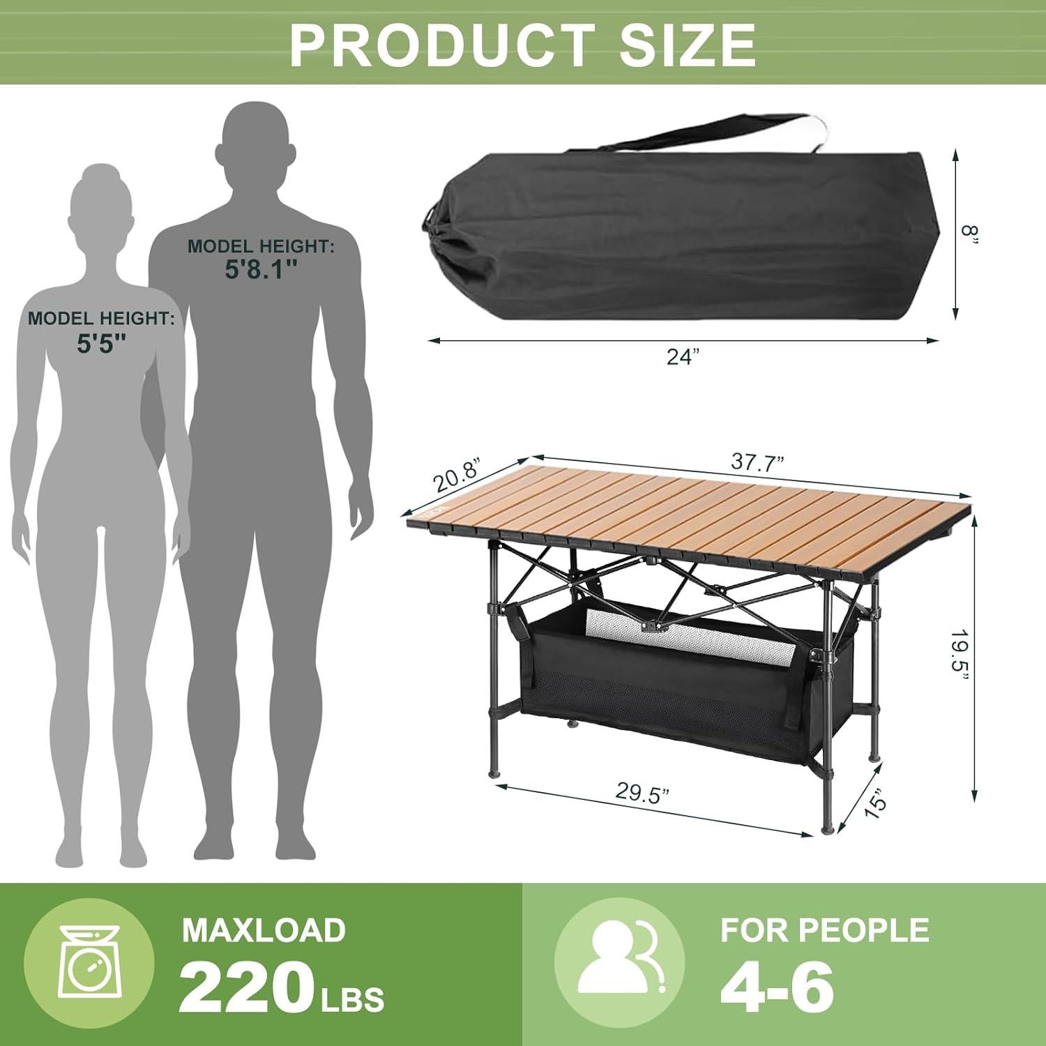 Mesa de Camping Plegable Biqissi 95.8x52.8cm para 6 Personas