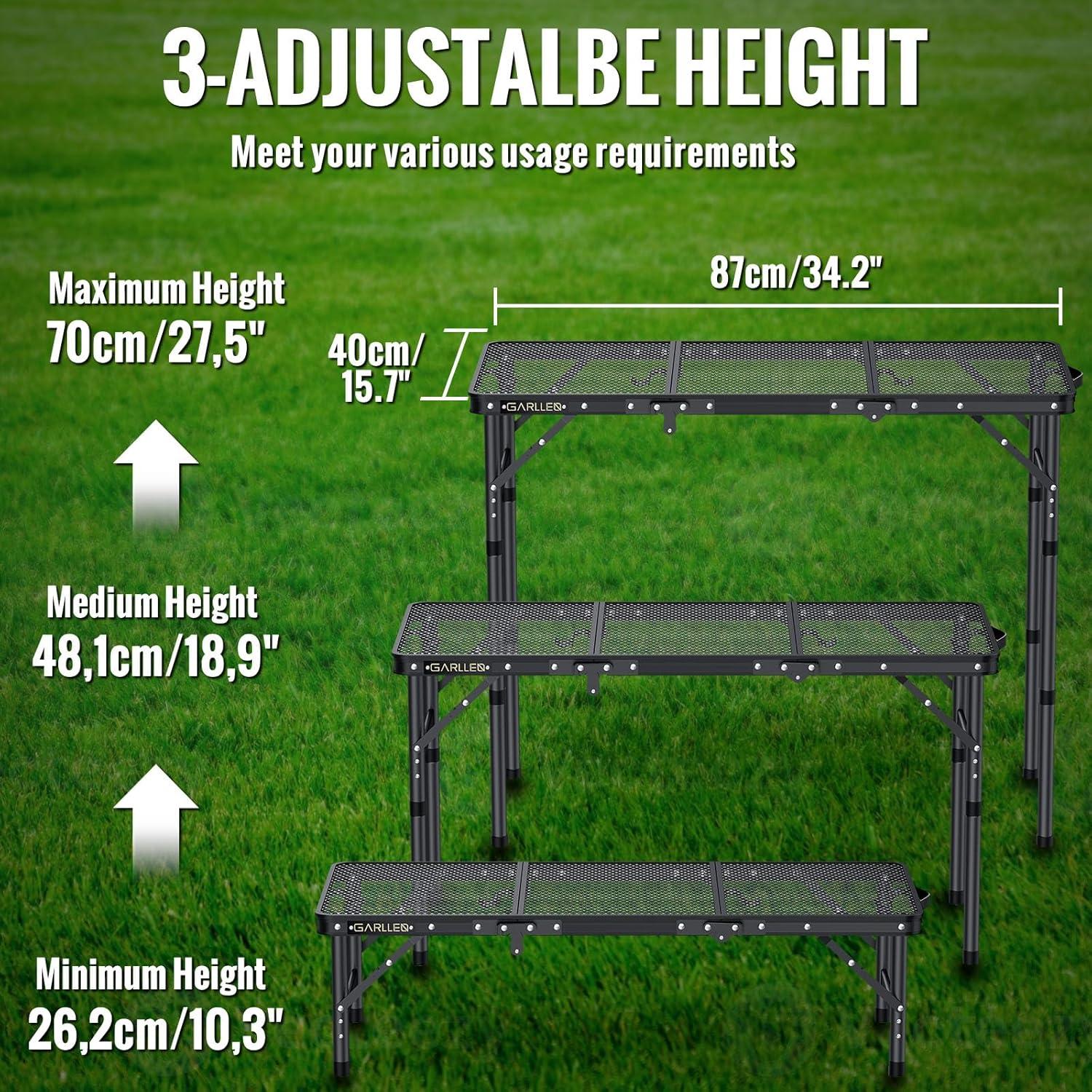 Mesa de Picnic Plegable GARLLEN 87x40 cm Ajustable 3 Alturas