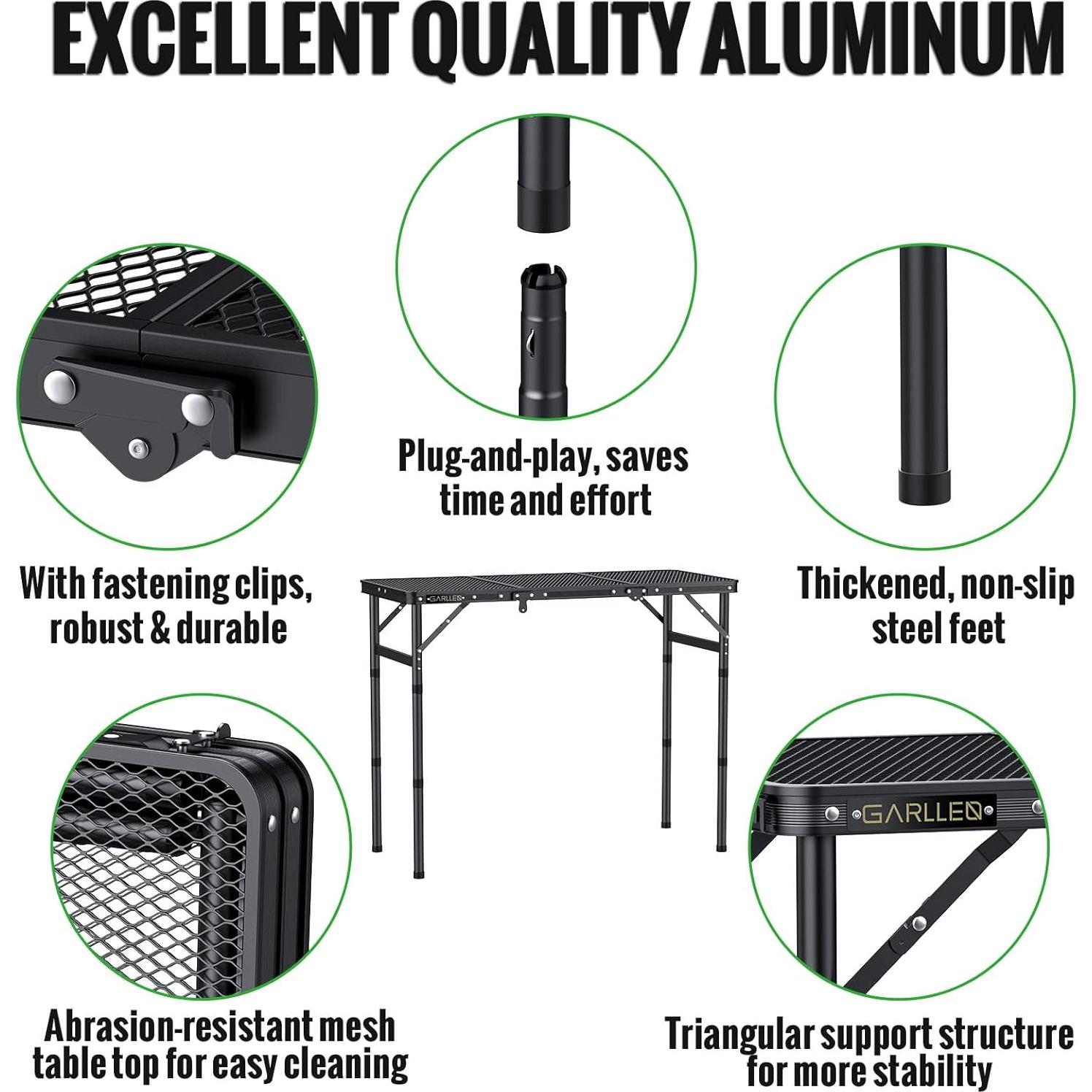 Mesa de Picnic Plegable GARLLEN 87x40 cm Ajustable 3 Alturas